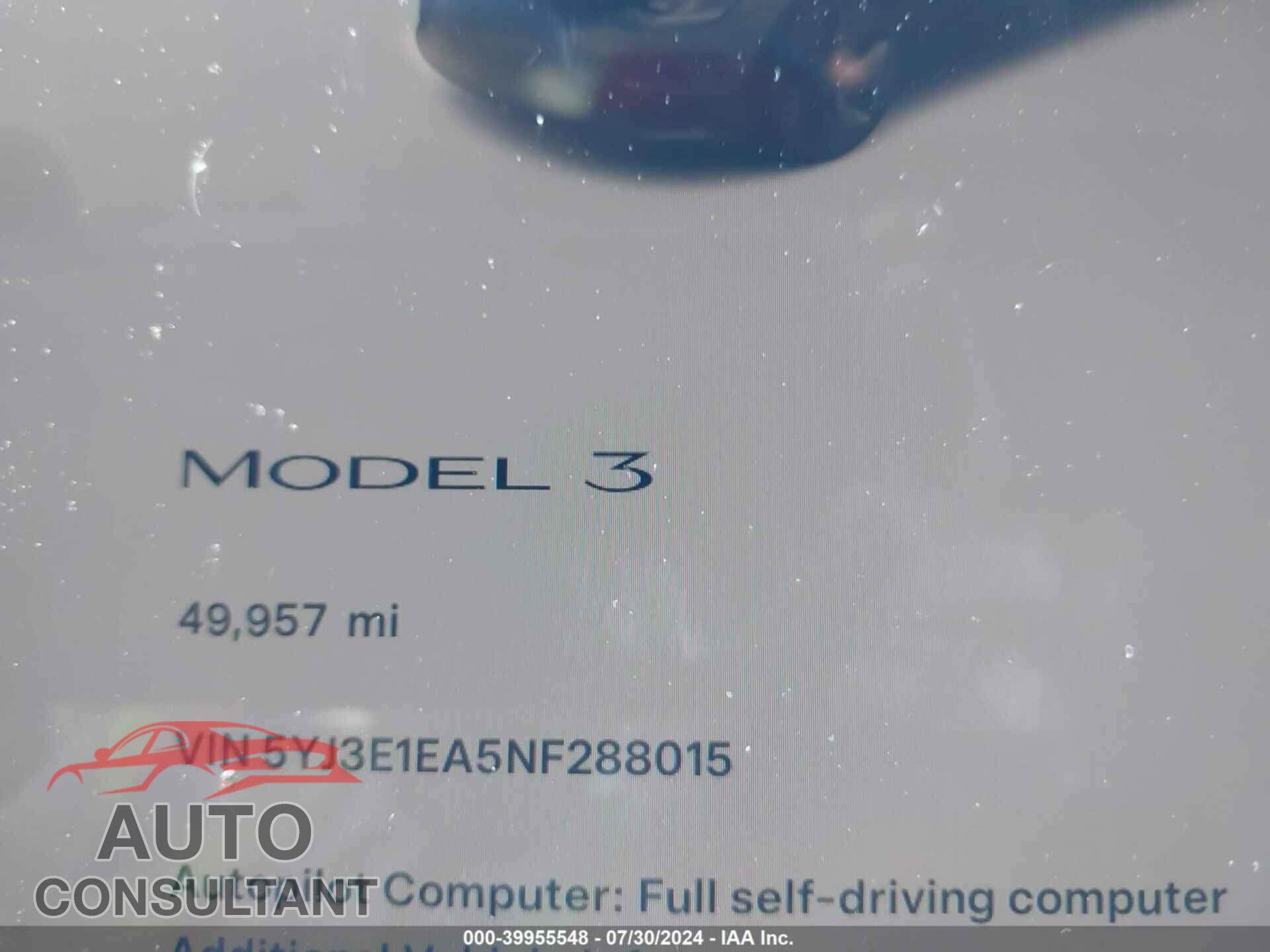TESLA MODEL 3 2022 - 5YJ3E1EA5NF288015