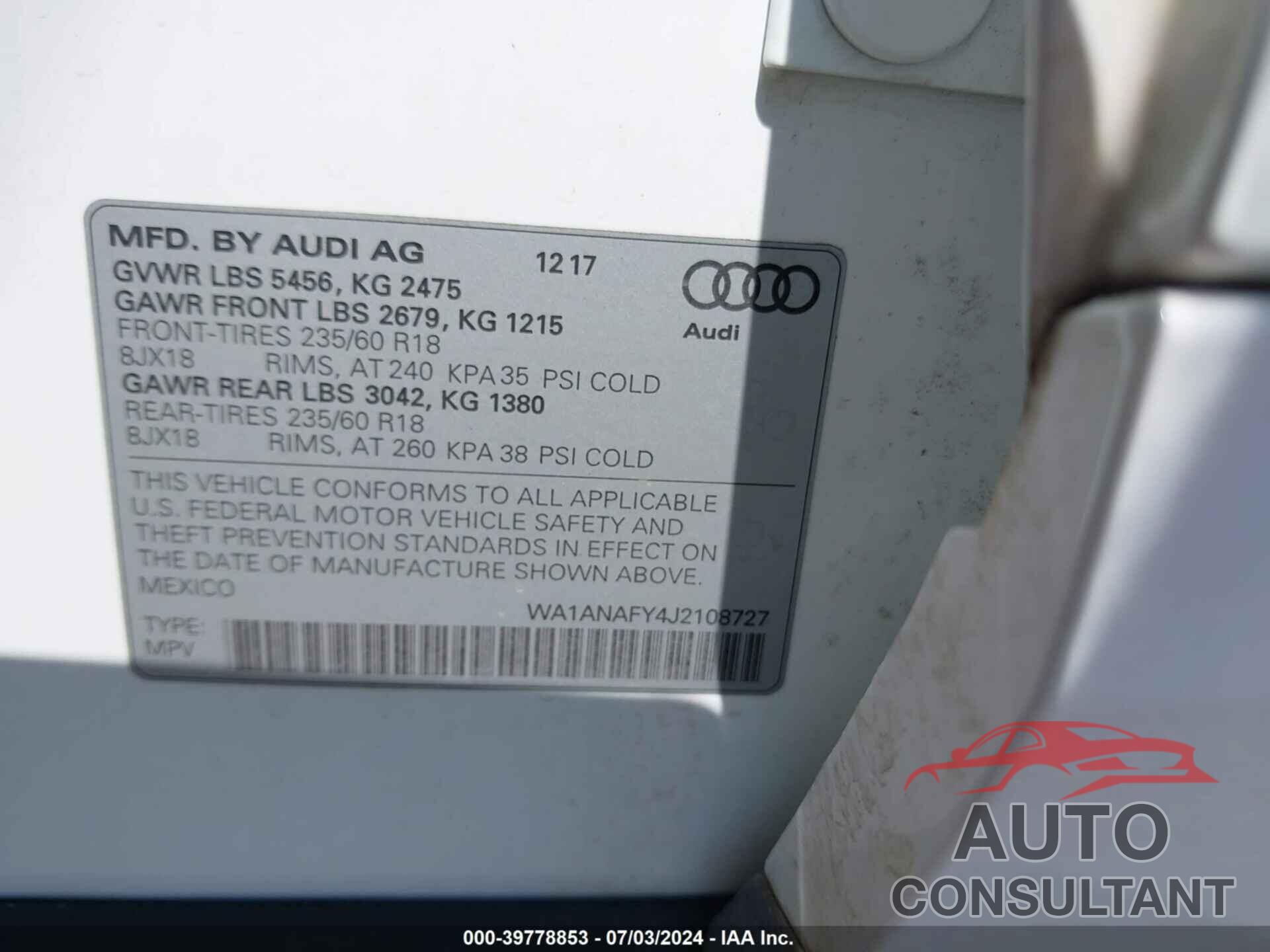 AUDI Q5 2018 - WA1ANAFY4J2108727