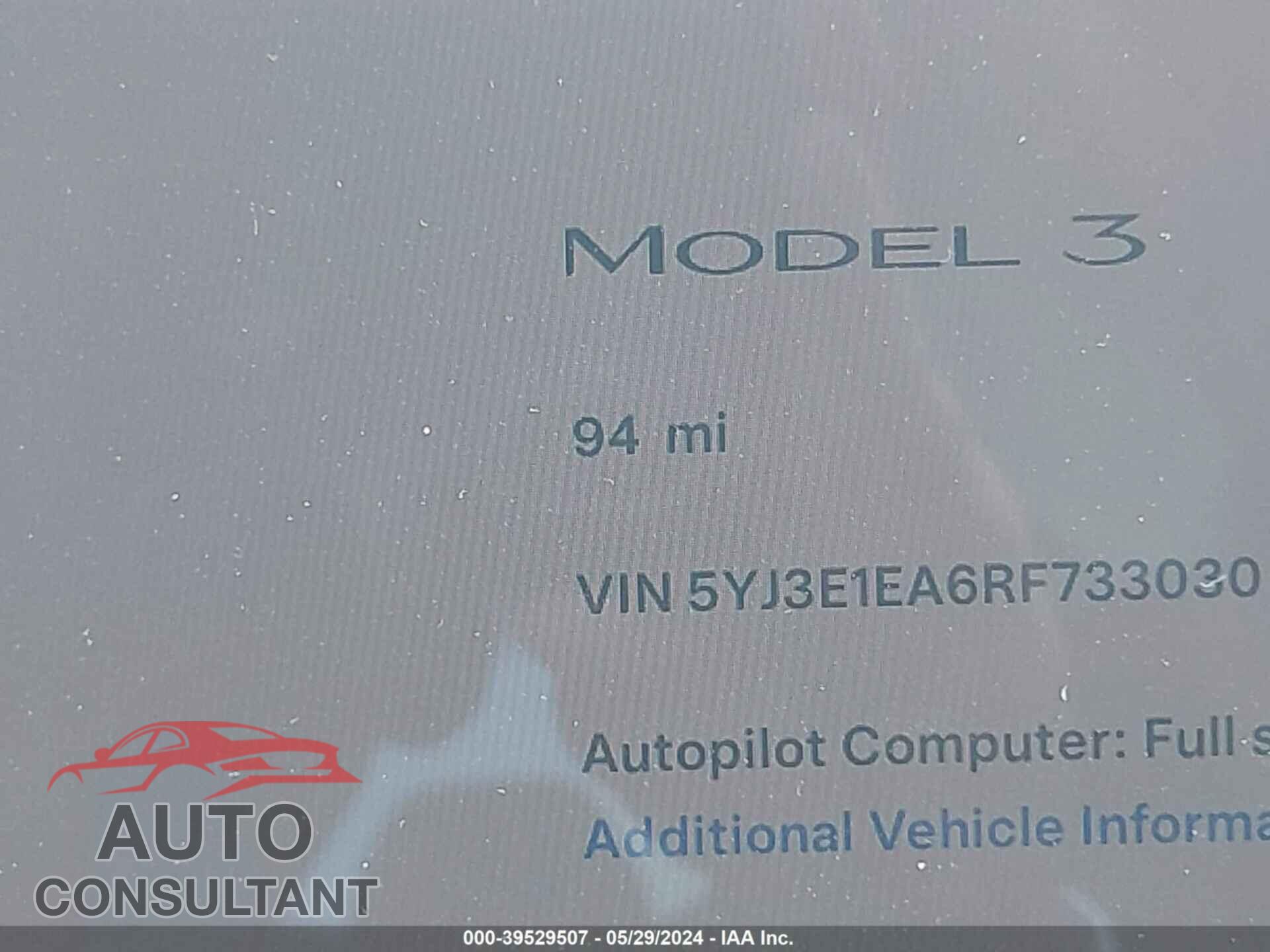 TESLA MODEL 3 2024 - 5YJ3E1EA6RF733030