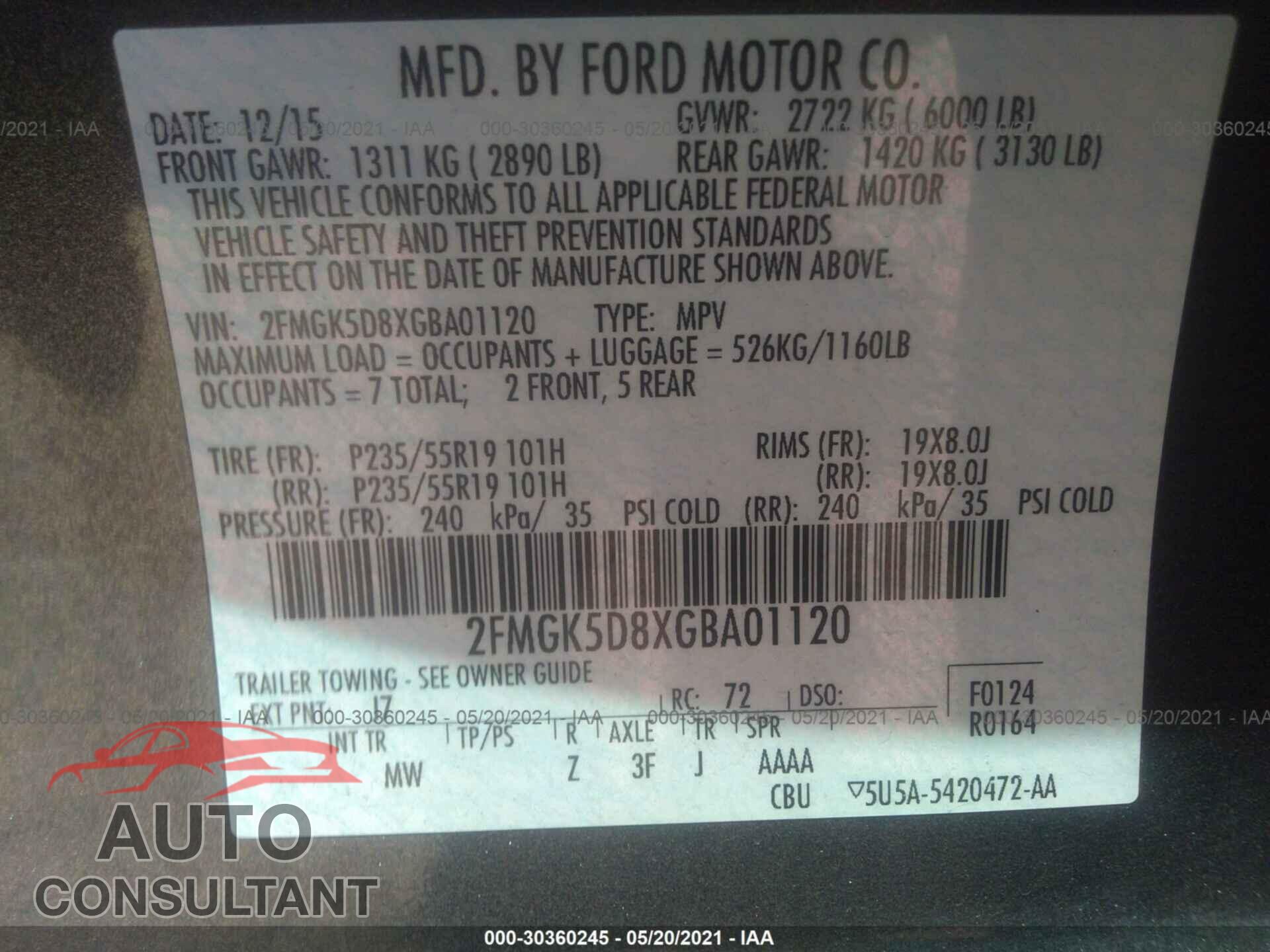 FORD FLEX 2016 - 2FMGK5D8XGBA01120