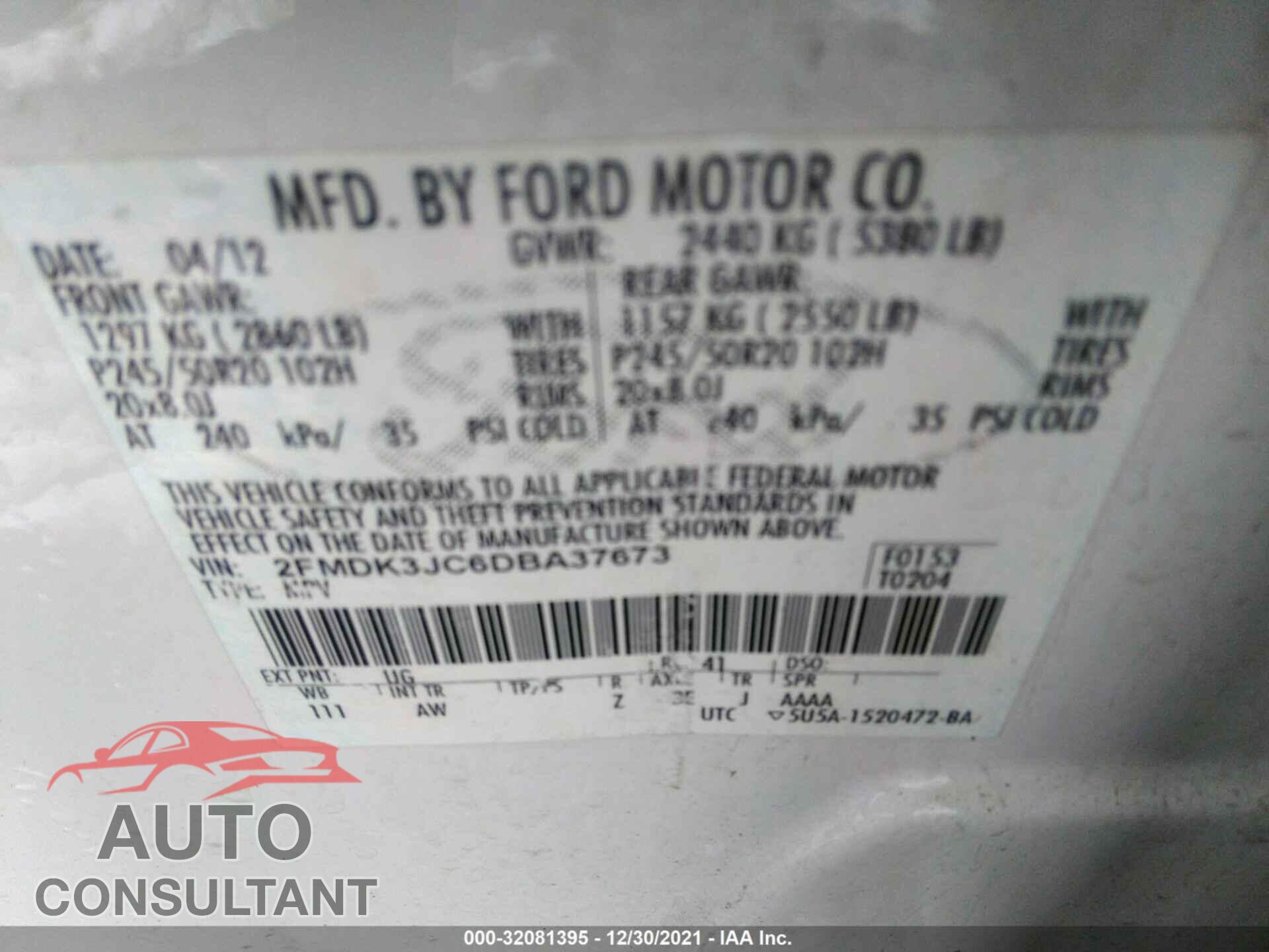 FORD EDGE 2013 - 2FMDK3JC6DBA37673
