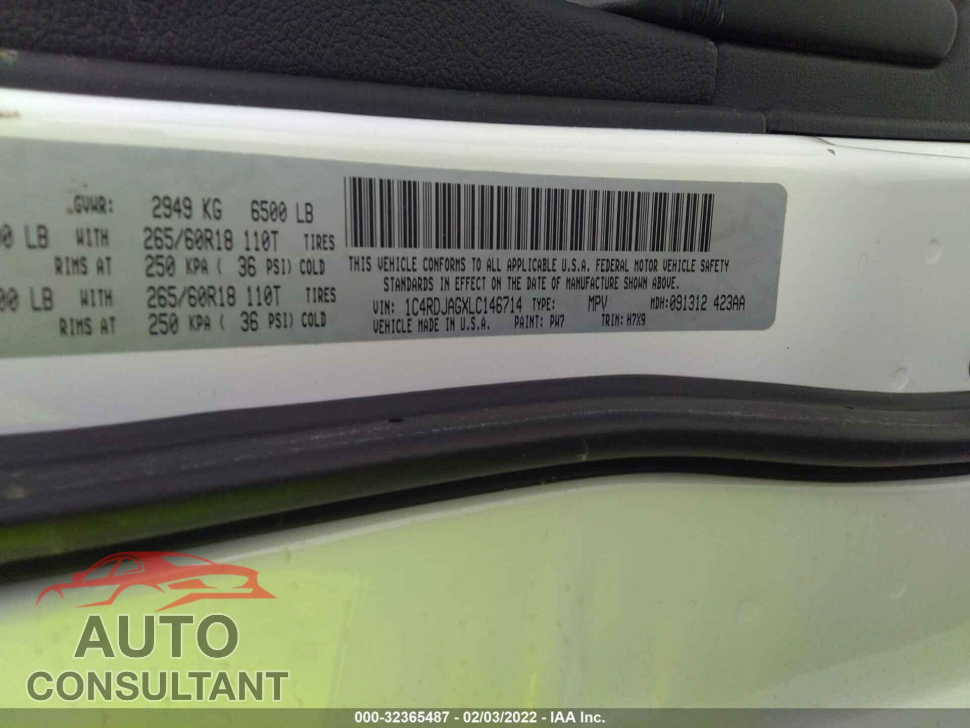 DODGE DURANGO 2020 - 1C4RDJAGXLC146714