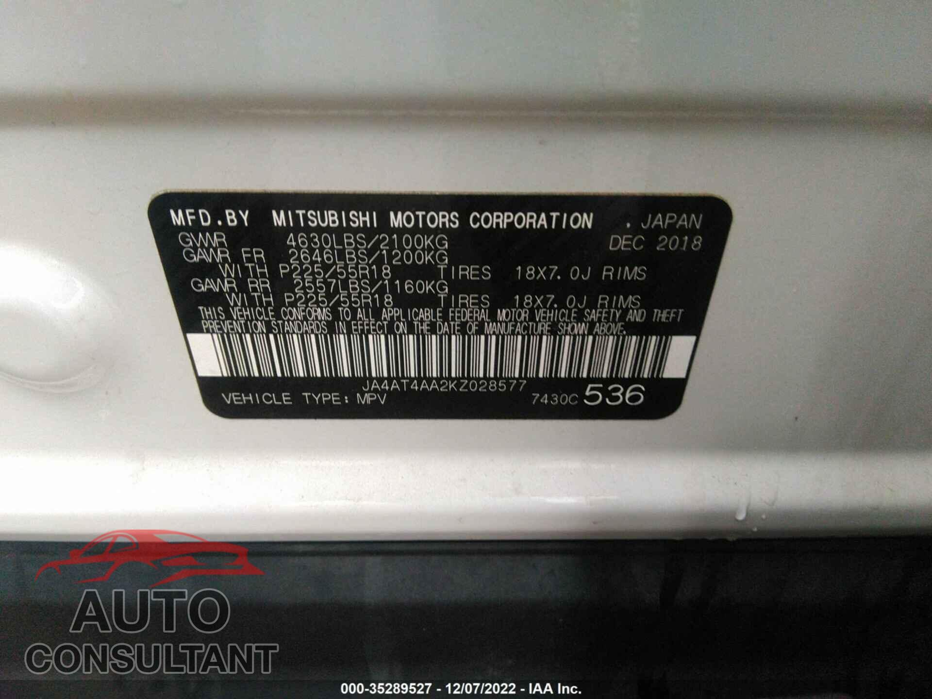 MITSUBISHI ECLIPSE CROSS 2019 - JA4AT4AA2KZ028577
