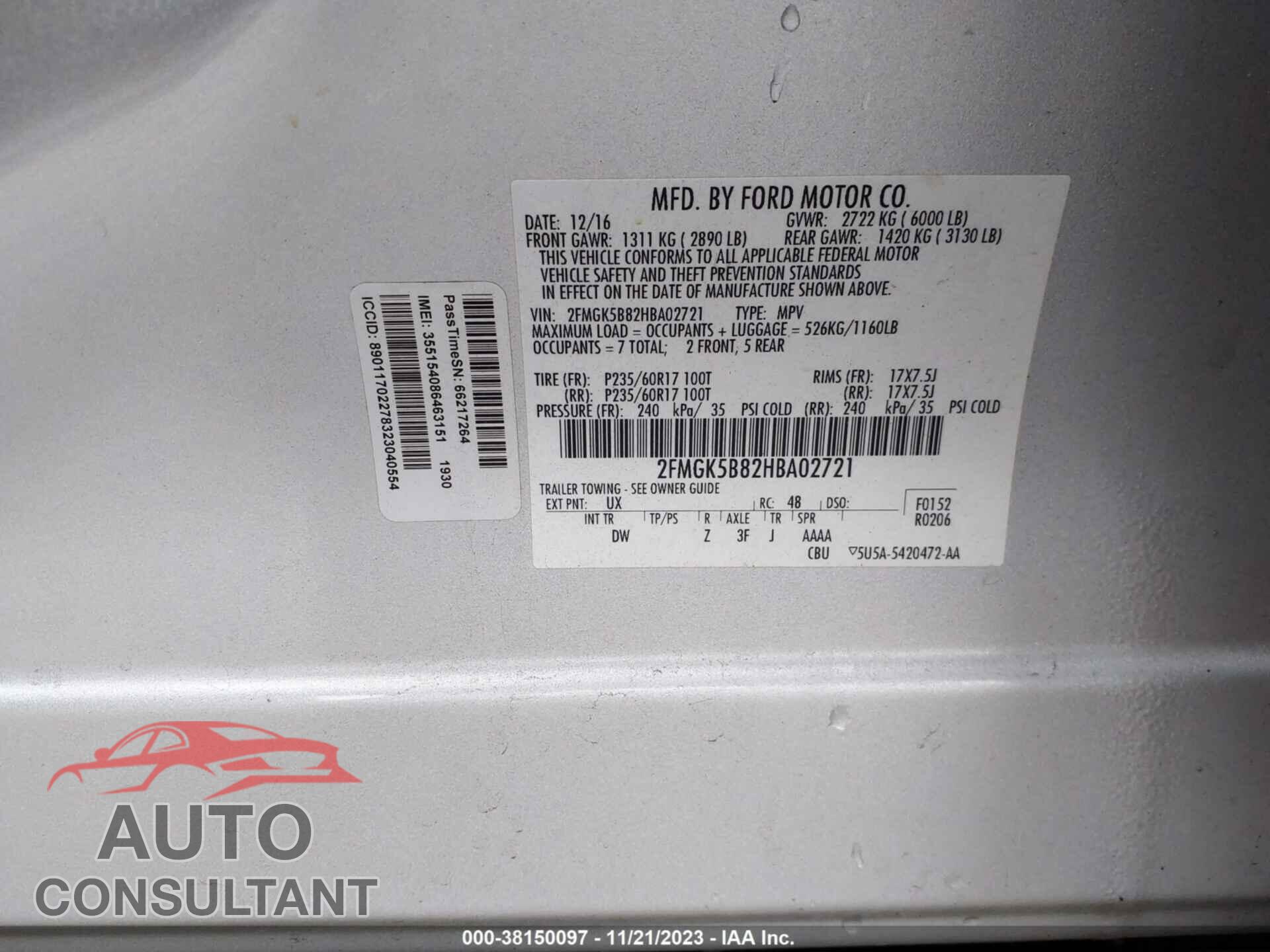 FORD FLEX 2017 - 2FMGK5B82HBA02721