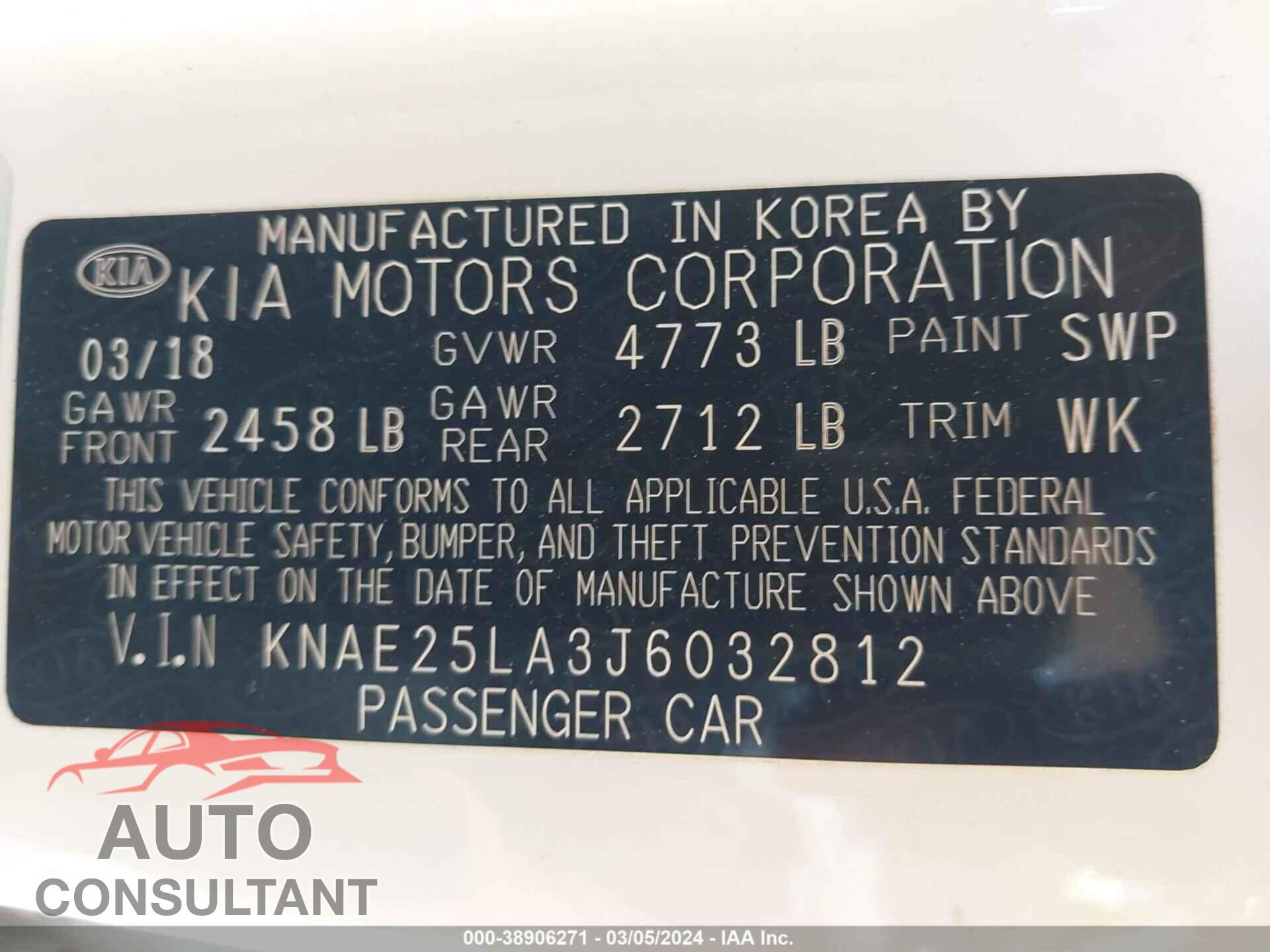 KIA STINGER 2018 - KNAE25LA3J6032812