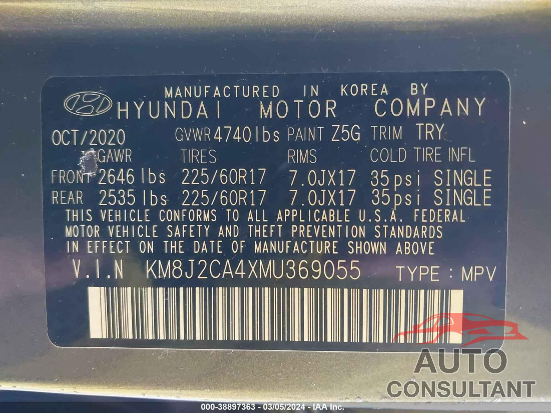 HYUNDAI TUCSON 2021 - KM8J2CA4XMU369055