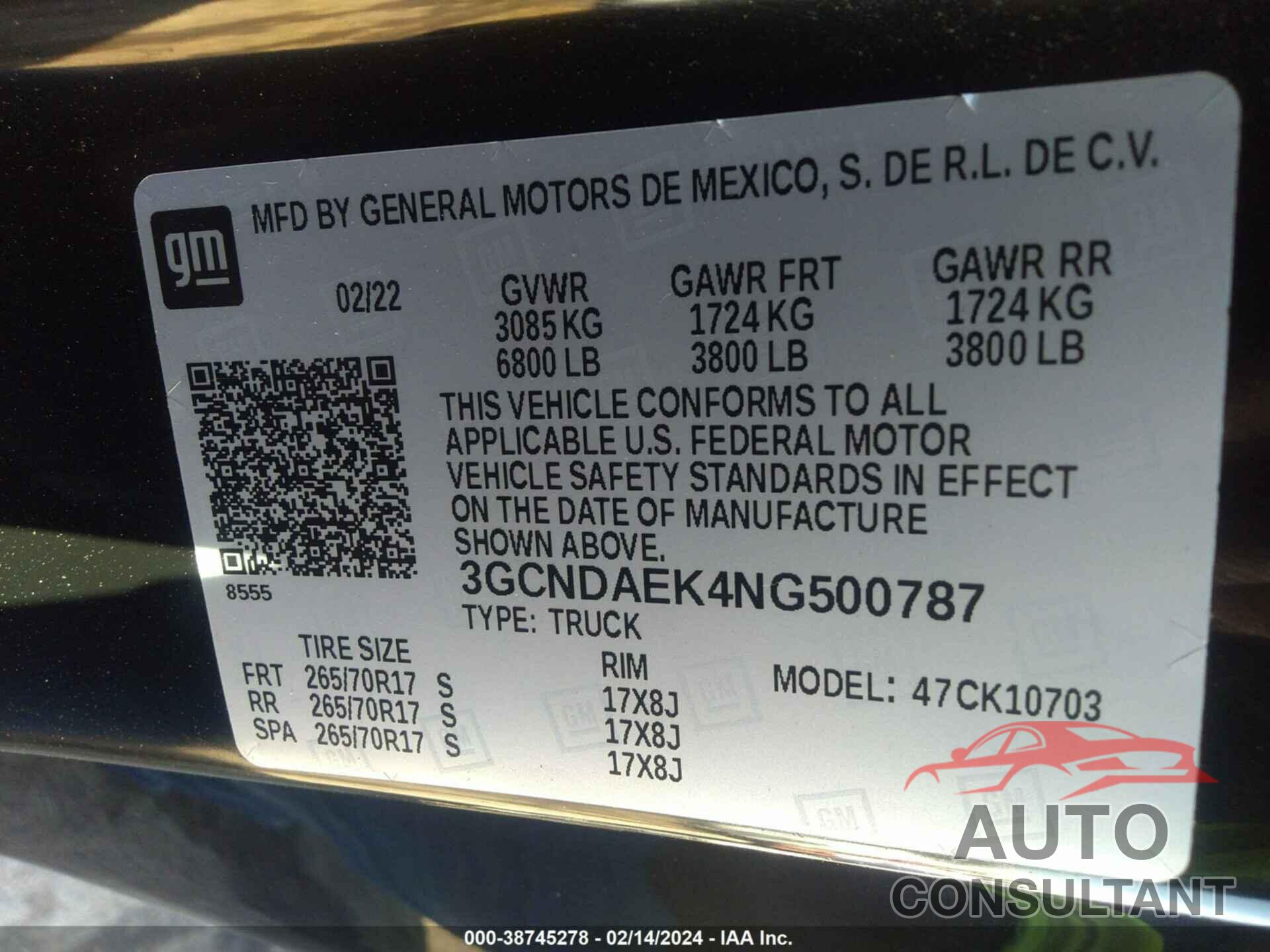 CHEVROLET SILVERADO 1500 2022 - 3GCNDAEK4NG500787