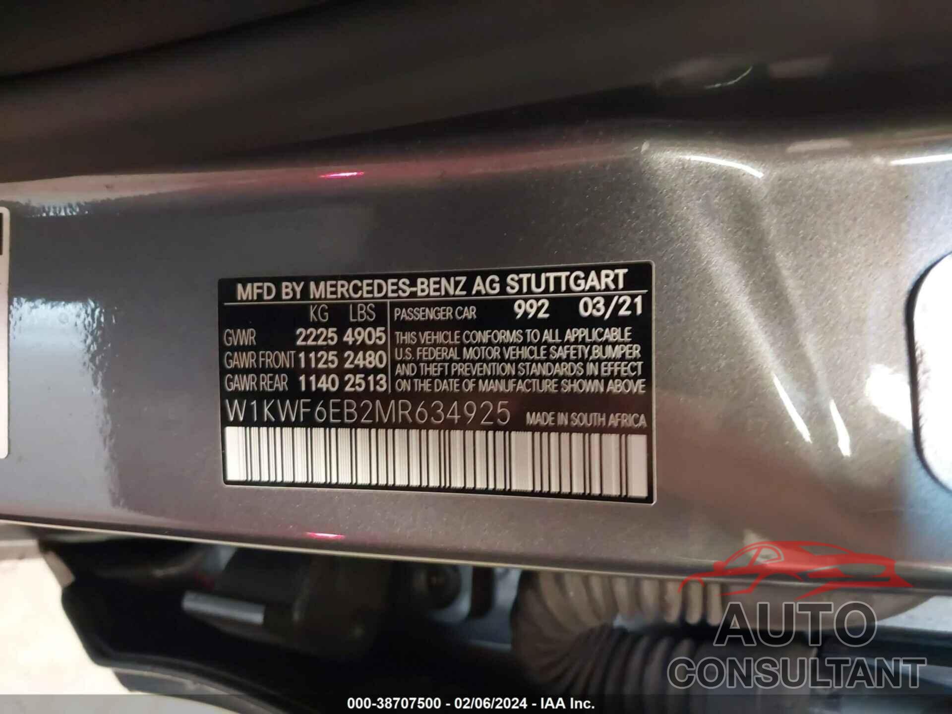 MERCEDES-BENZ AMG C 43 2021 - W1KWF6EB2MR634925