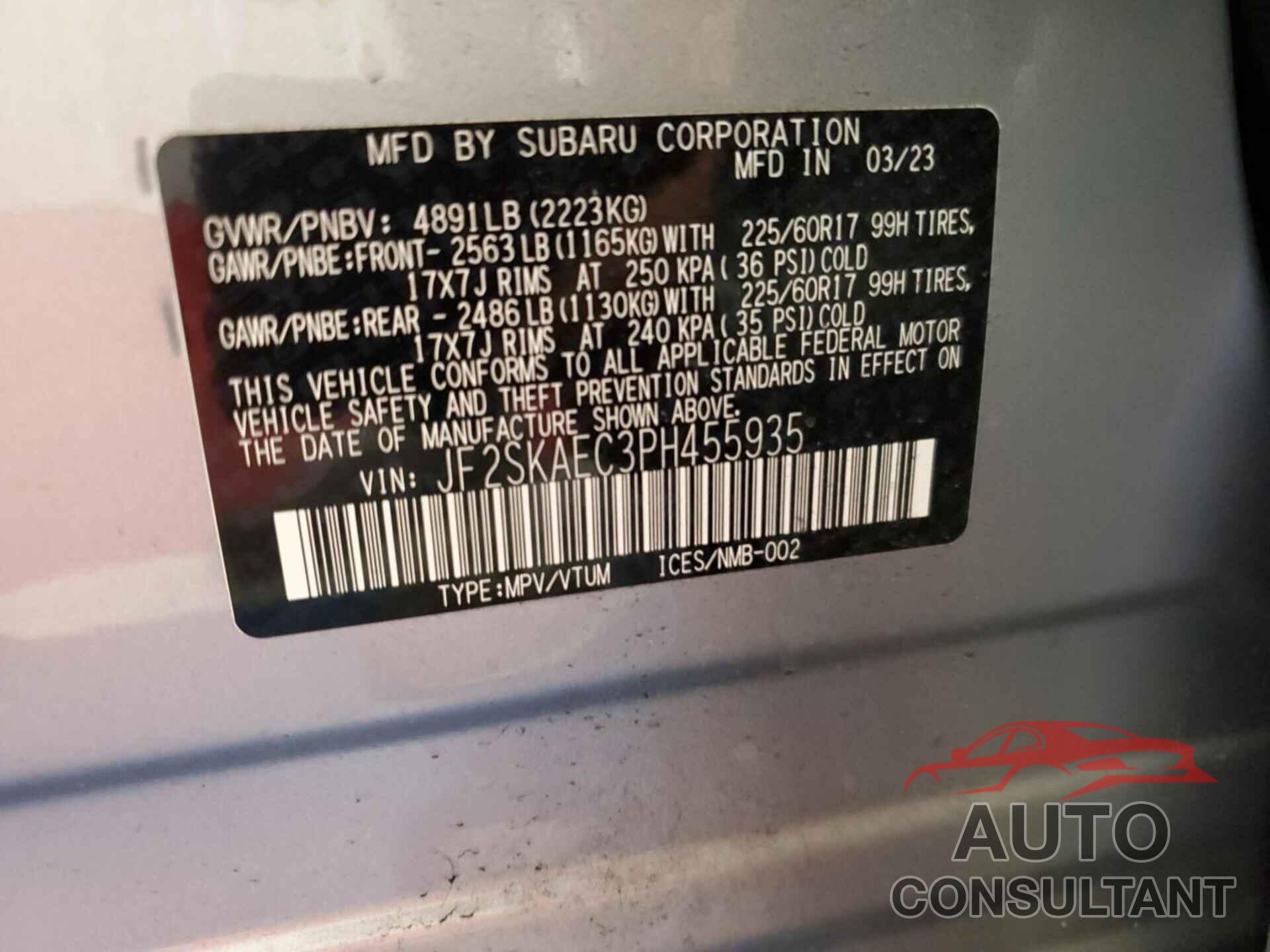 SUBARU FORESTER 2023 - JF2SKAEC3PH455935