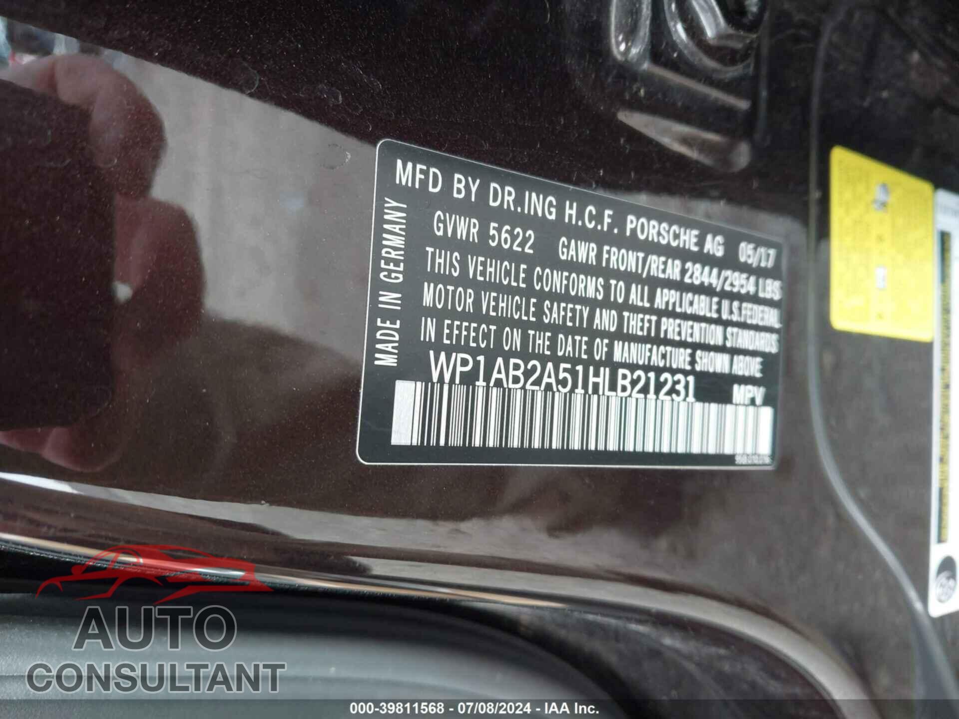 PORSCHE MACAN 2017 - WP1AB2A51HLB21231