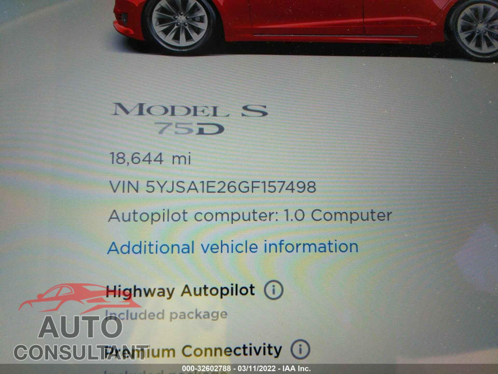 TESLA MODEL S 2016 - 5YJSA1E26GF157498