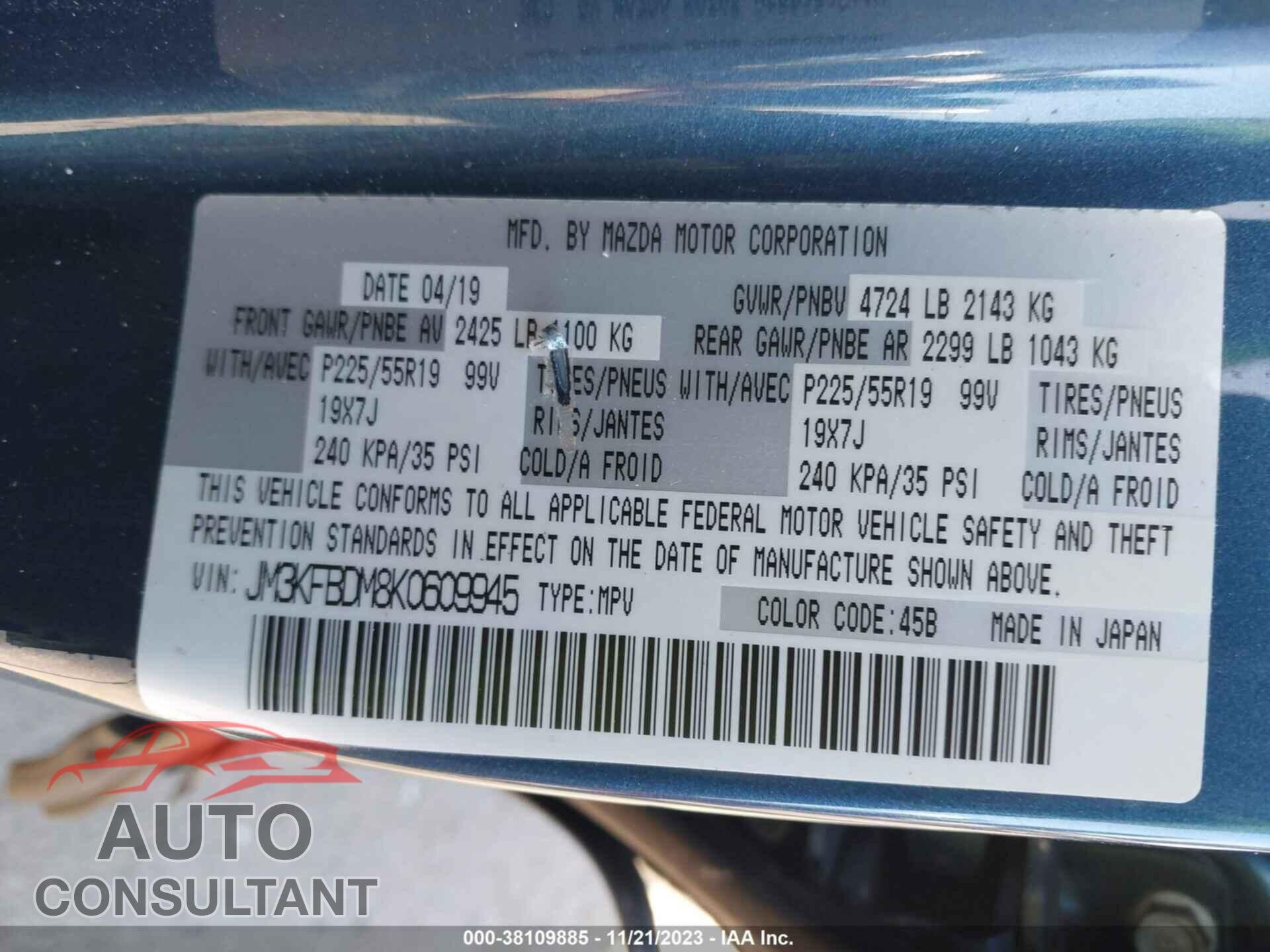 MAZDA CX-5 2019 - JM3KFBDM8K0609945