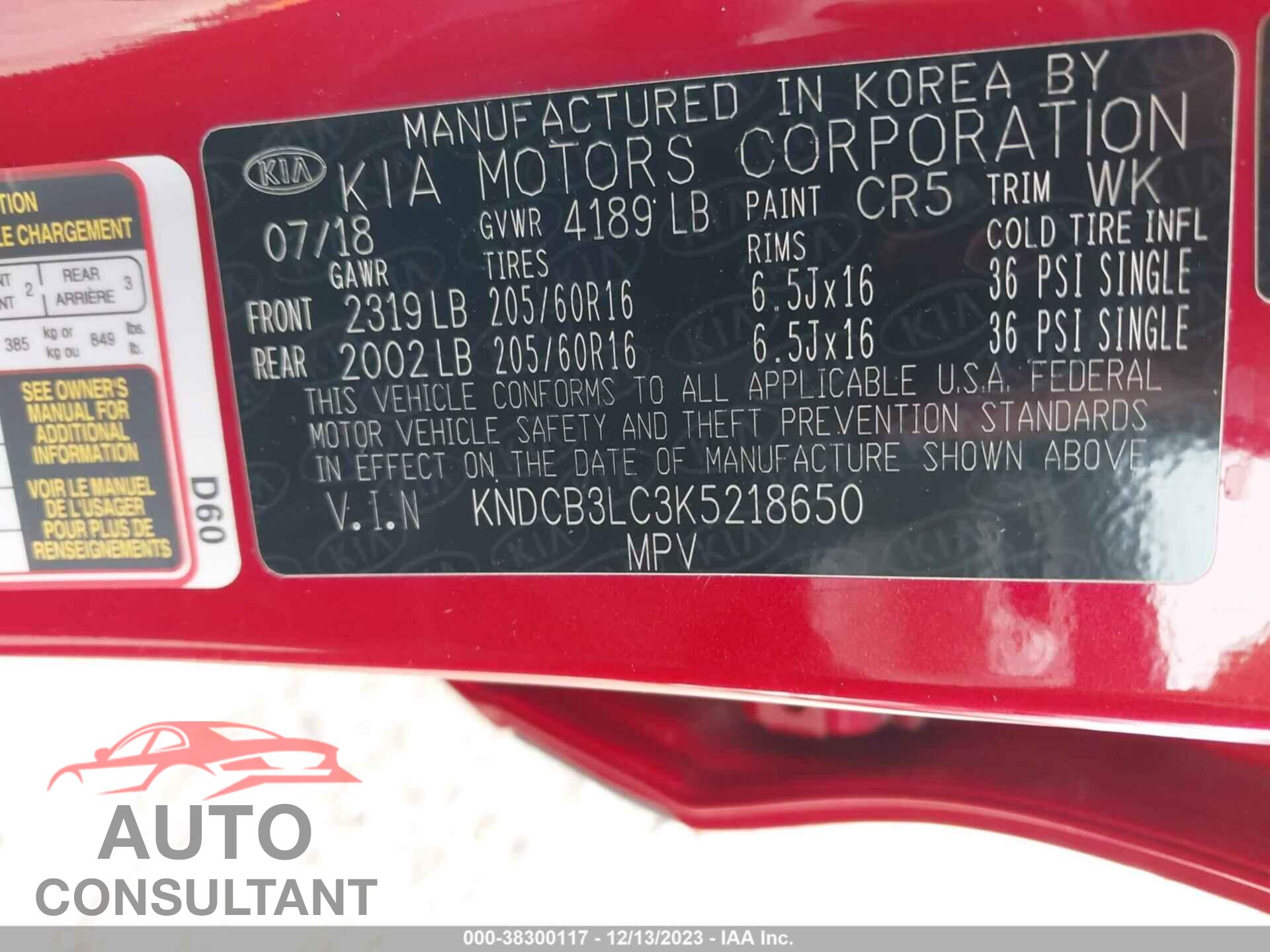 KIA NIRO 2019 - KNDCB3LC3K5218650
