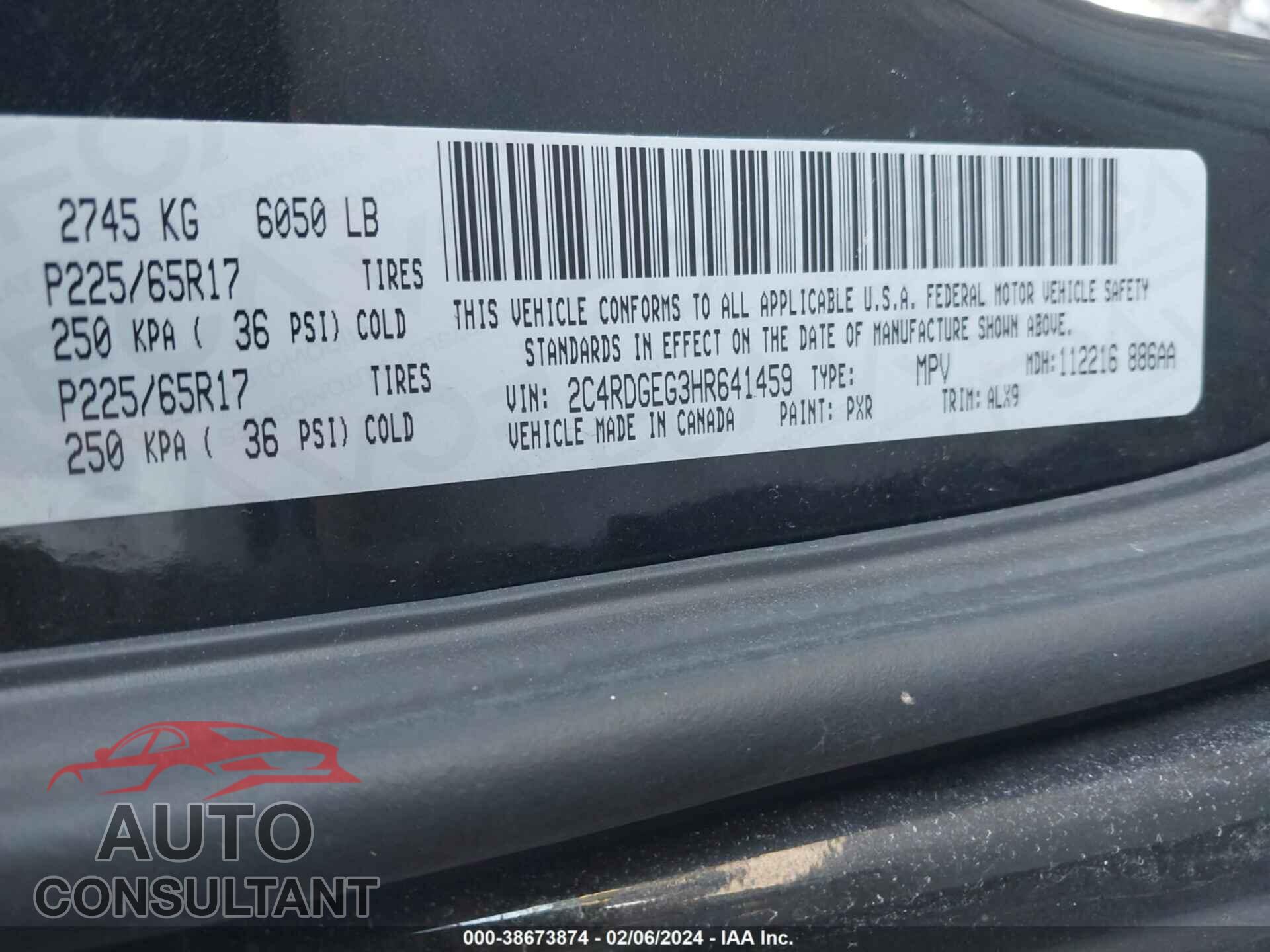 DODGE GRAND CARAVAN 2017 - 2C4RDGEG3HR641459