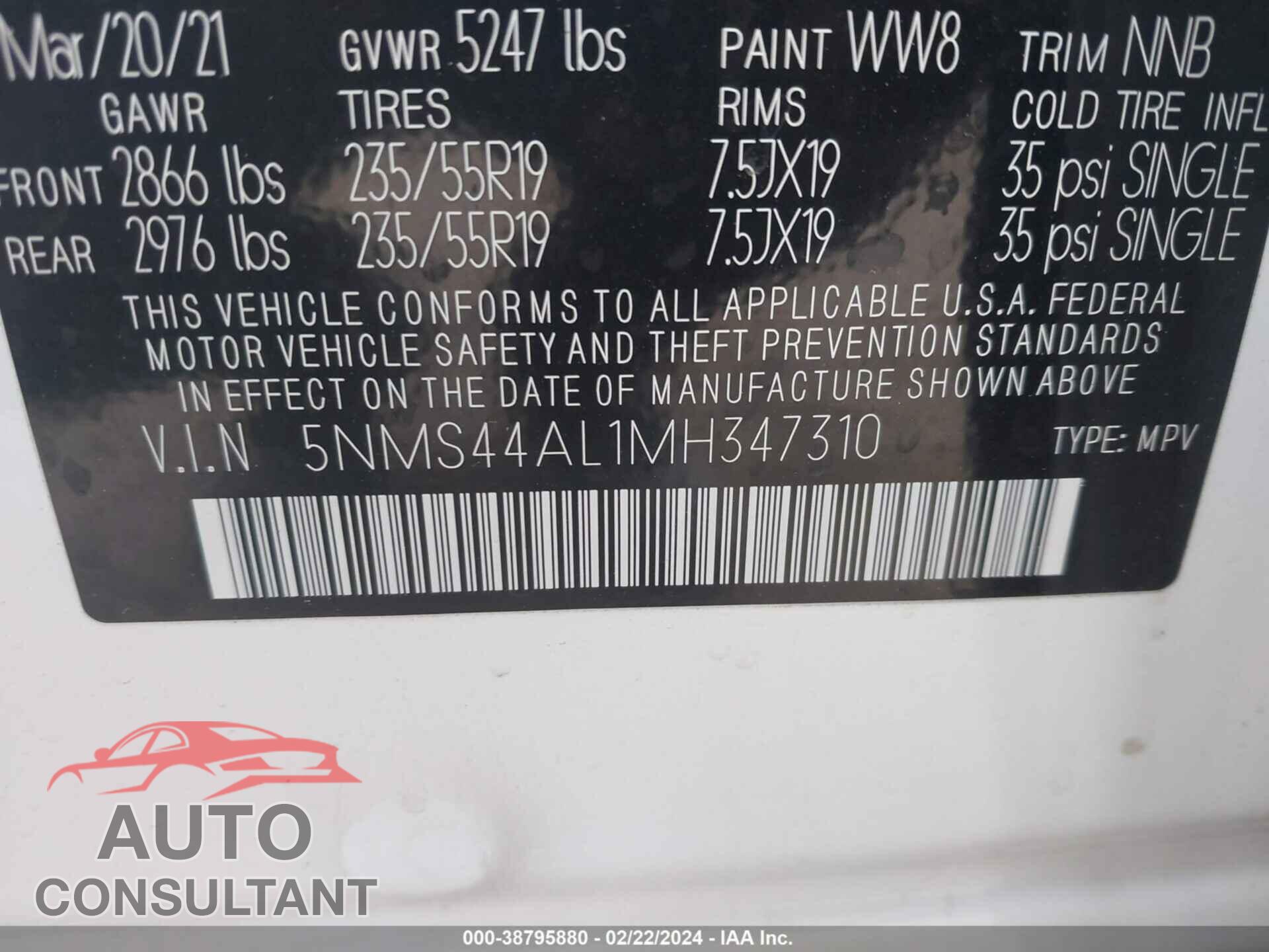 HYUNDAI SANTA FE 2021 - 5NMS44AL1MH347310