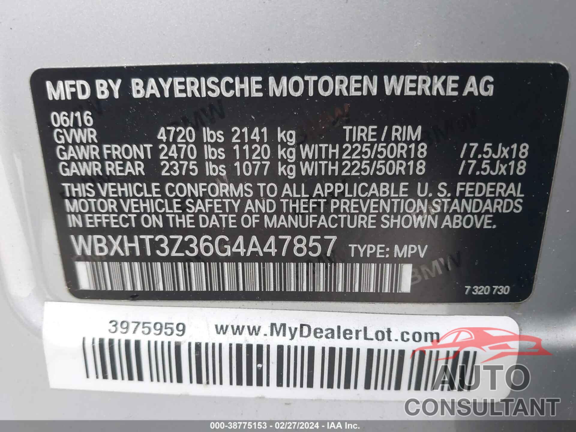 BMW X1 2016 - WBXHT3Z36G4A47857