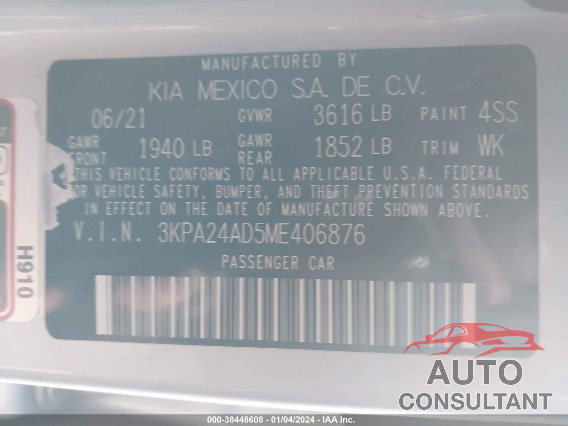 KIA RIO 2021 - 3KPA24AD5ME406876