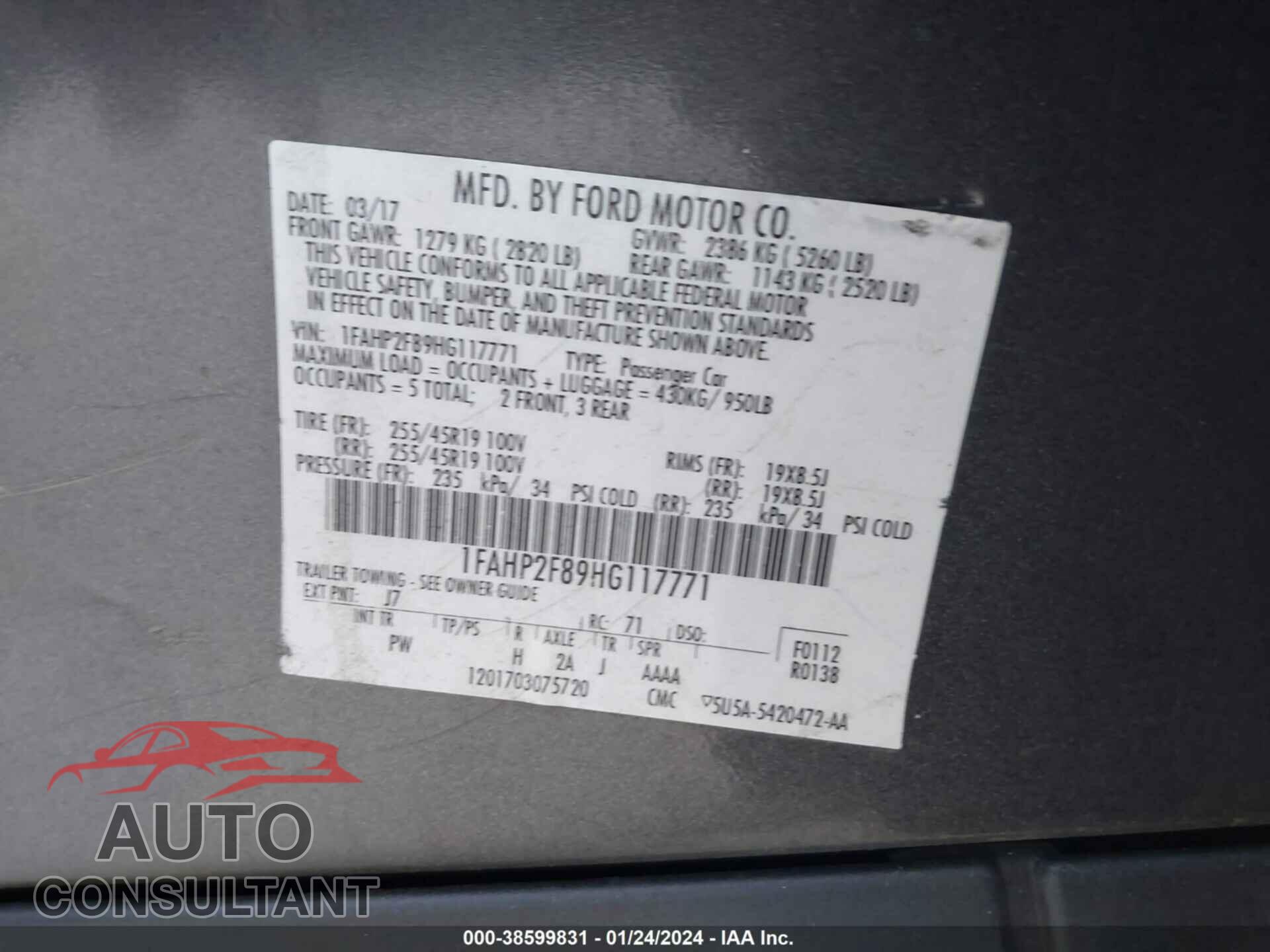 FORD TAURUS 2017 - 1FAHP2F89HG117771