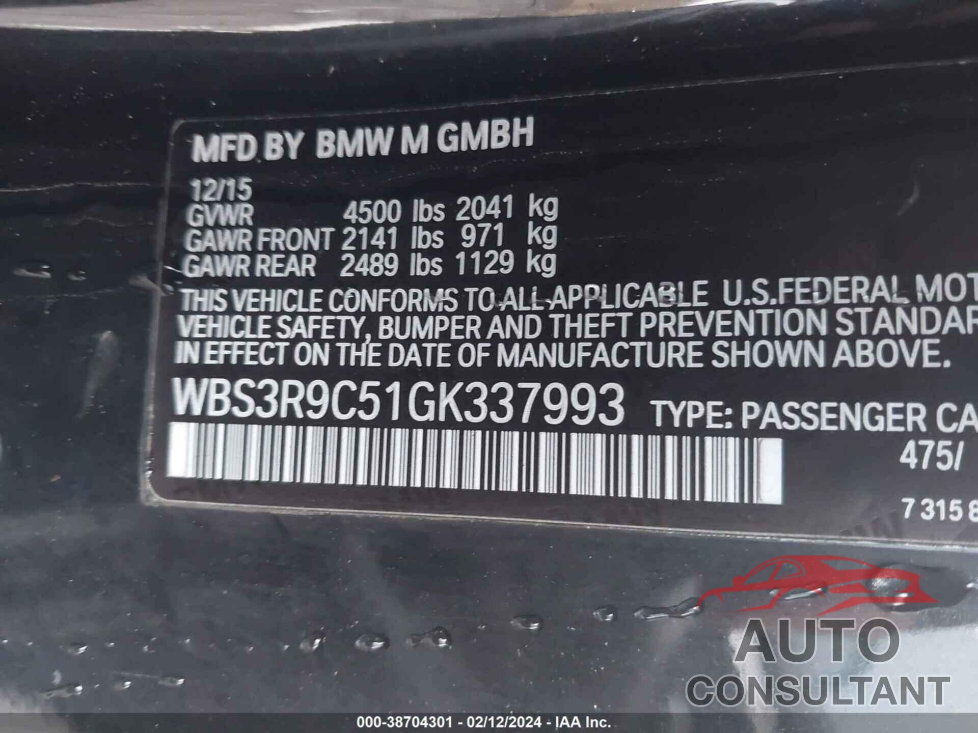 BMW M4 2016 - WBS3R9C51GK337993