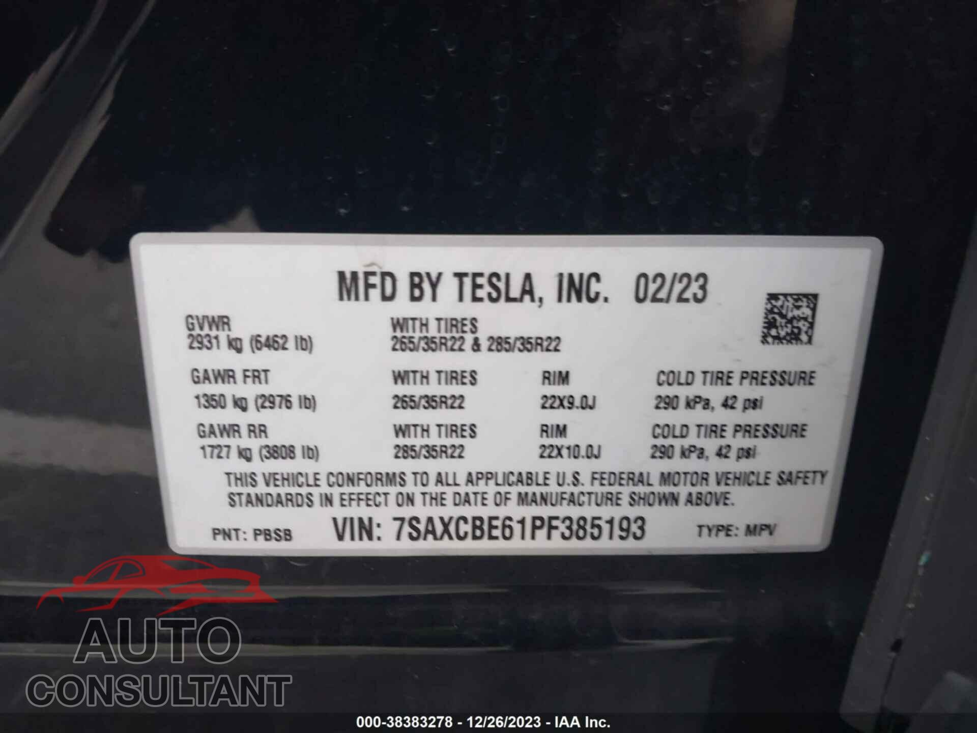 TESLA MODEL X 2023 - 7SAXCBE61PF385193