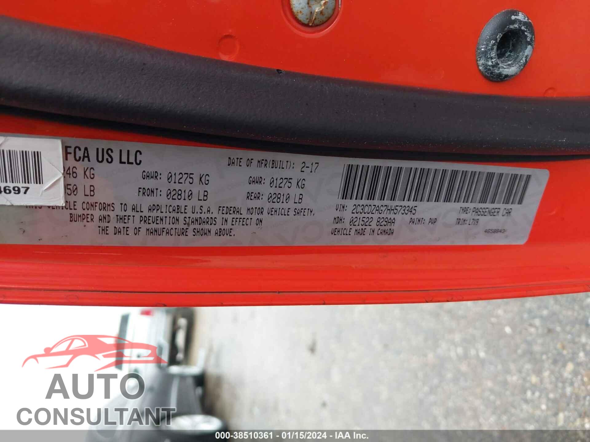 DODGE CHALLENGER 2017 - 2C3CDZAG7HH573345