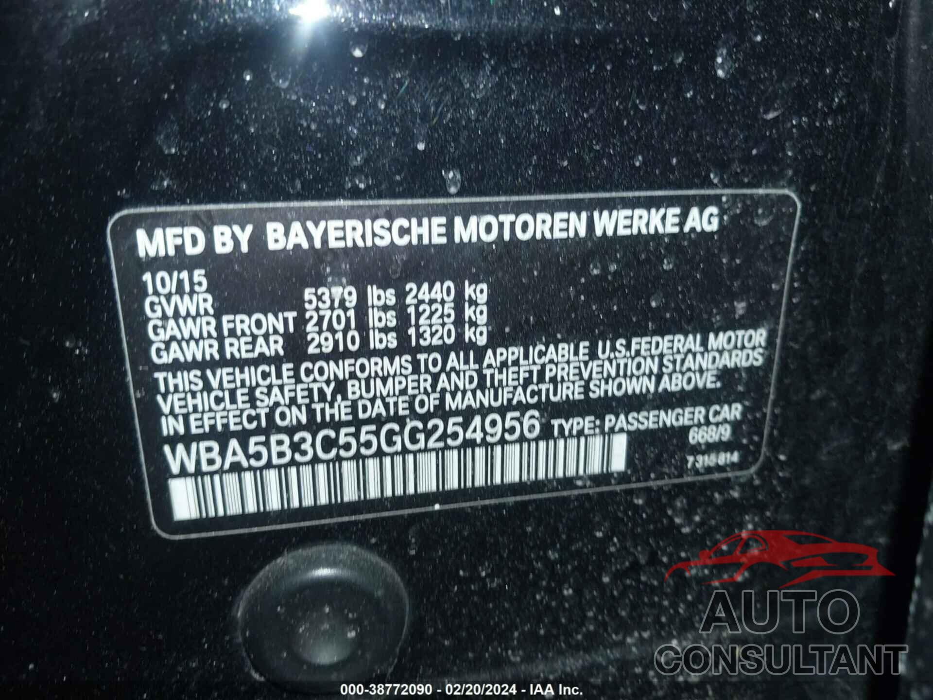 BMW 535 2016 - WBA5B3C55GG254956