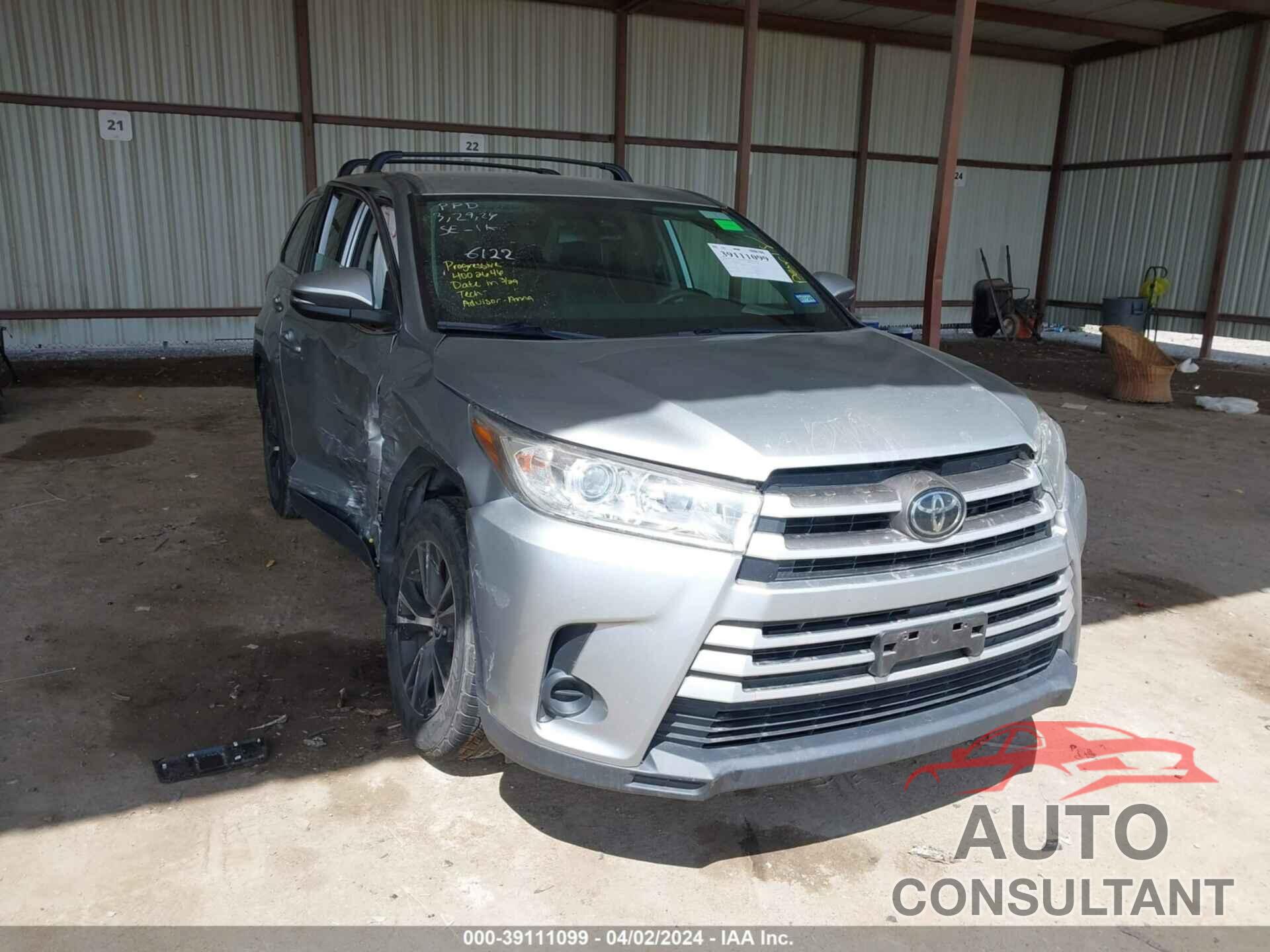 TOYOTA HIGHLANDER 2019 - 5TDZARFH3KS046122