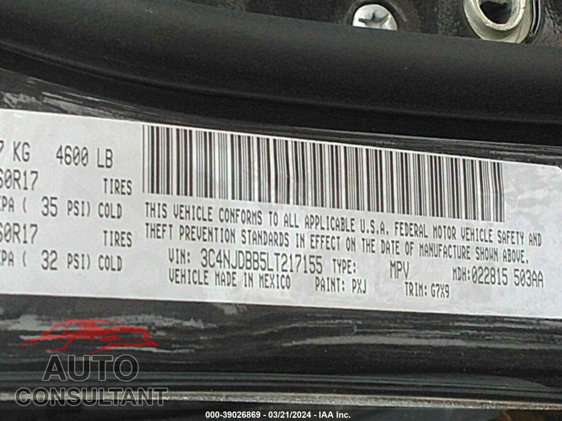 JEEP COMPASS 2020 - 3C4NJDBB5LT217155