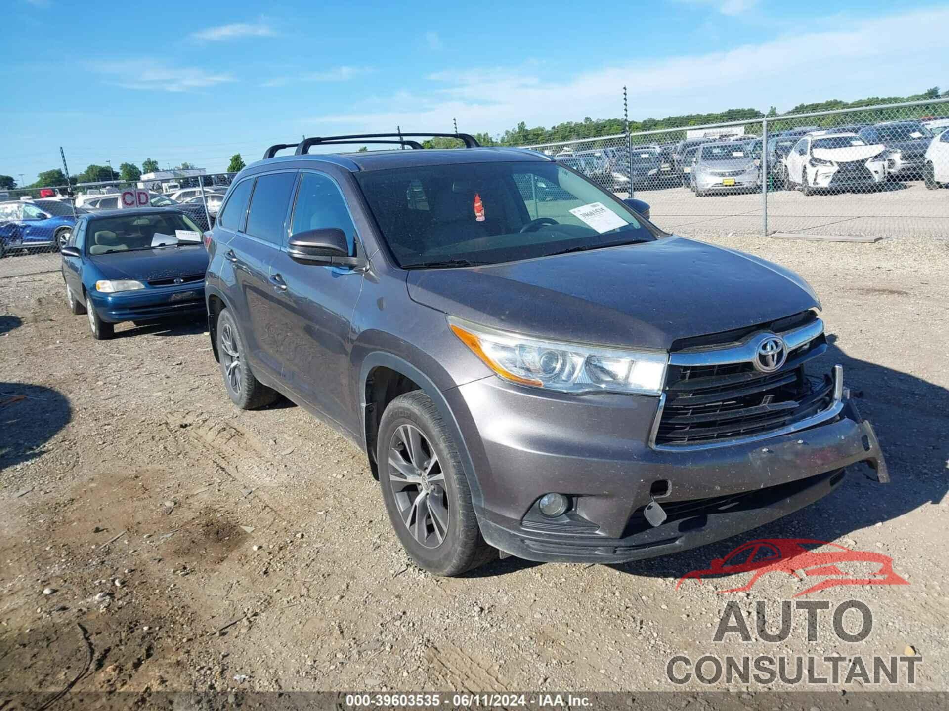 TOYOTA HIGHLANDER 2016 - 5TDJKRFH3GS278396