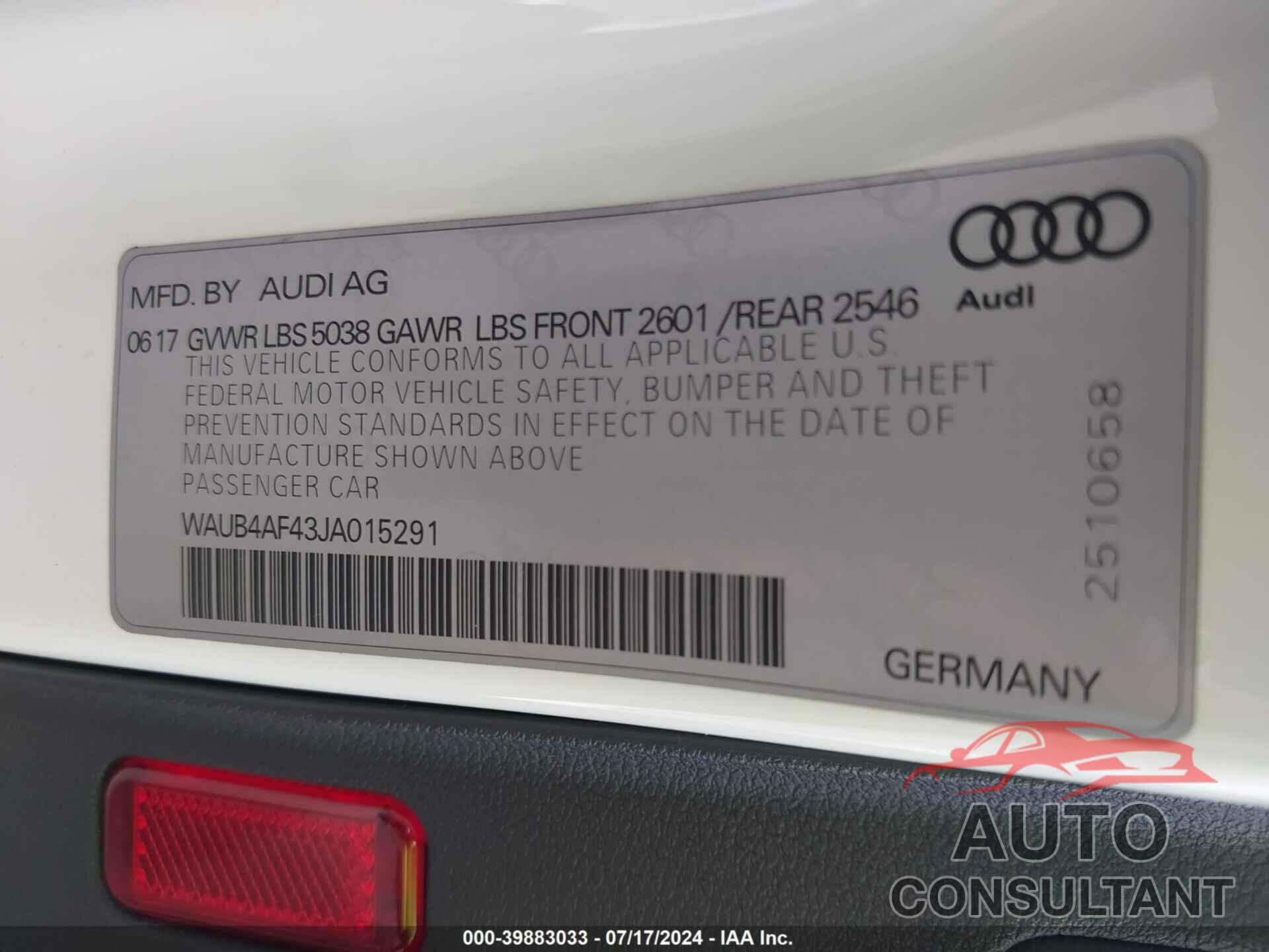 AUDI S4 2018 - WAUB4AF43JA015291