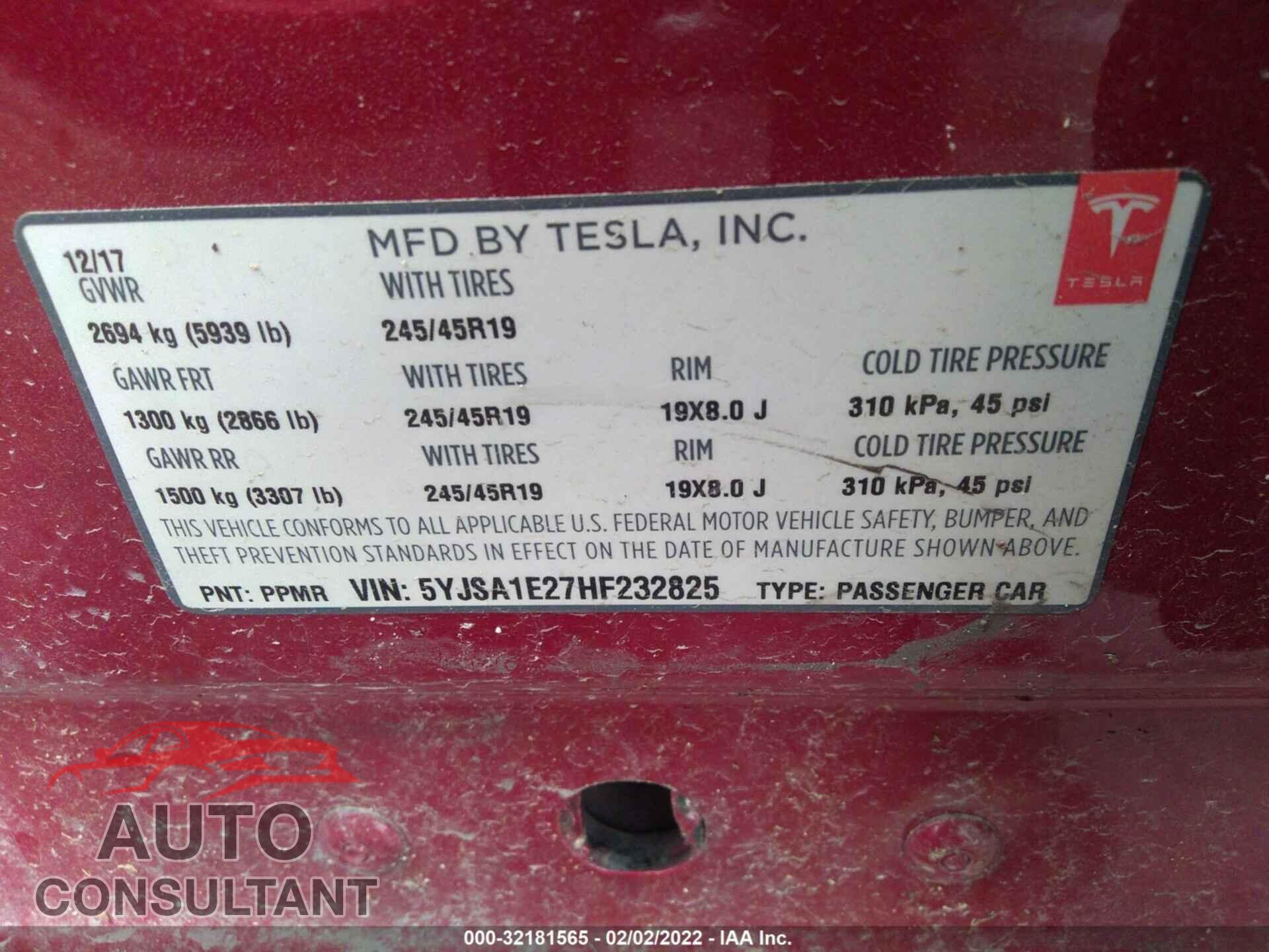 TESLA MODEL S 2017 - 5YJSA1E27HF232825