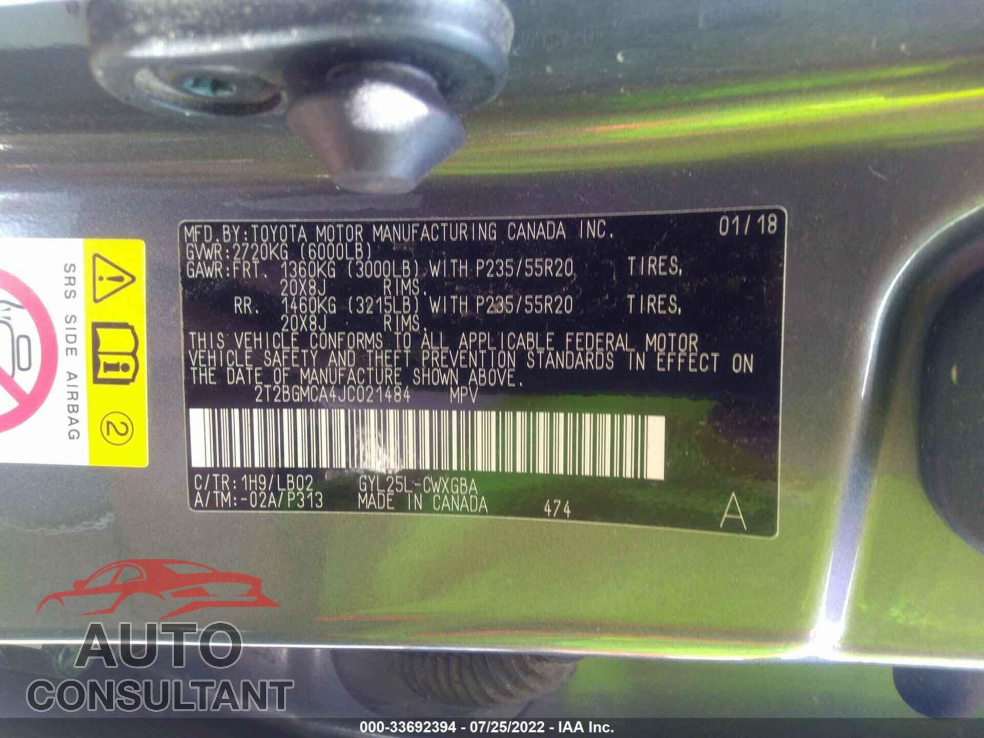 LEXUS RX 2018 - 2T2BGMCA4JC021484