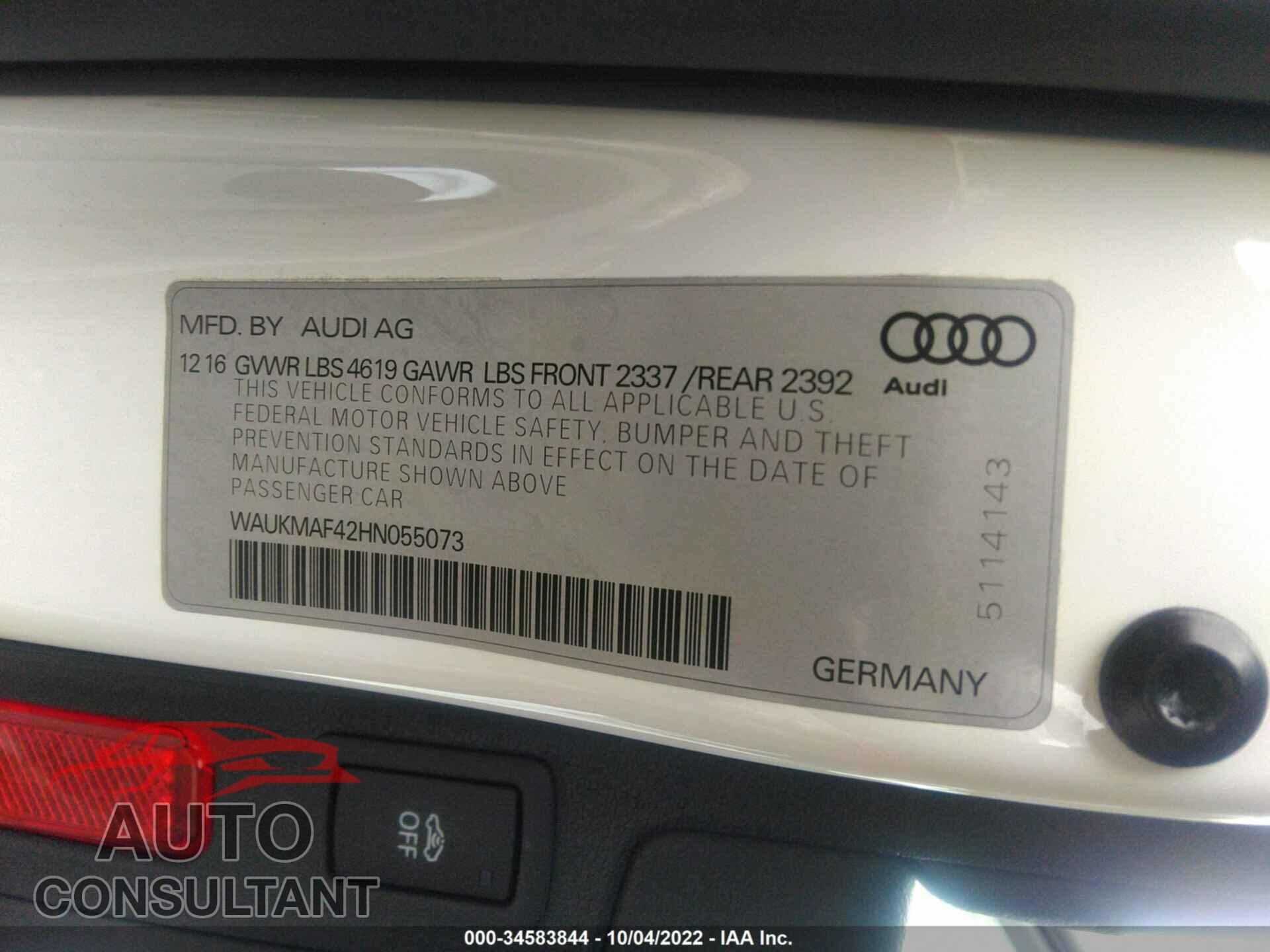 AUDI A4 2017 - WAUKMAF42HN055073
