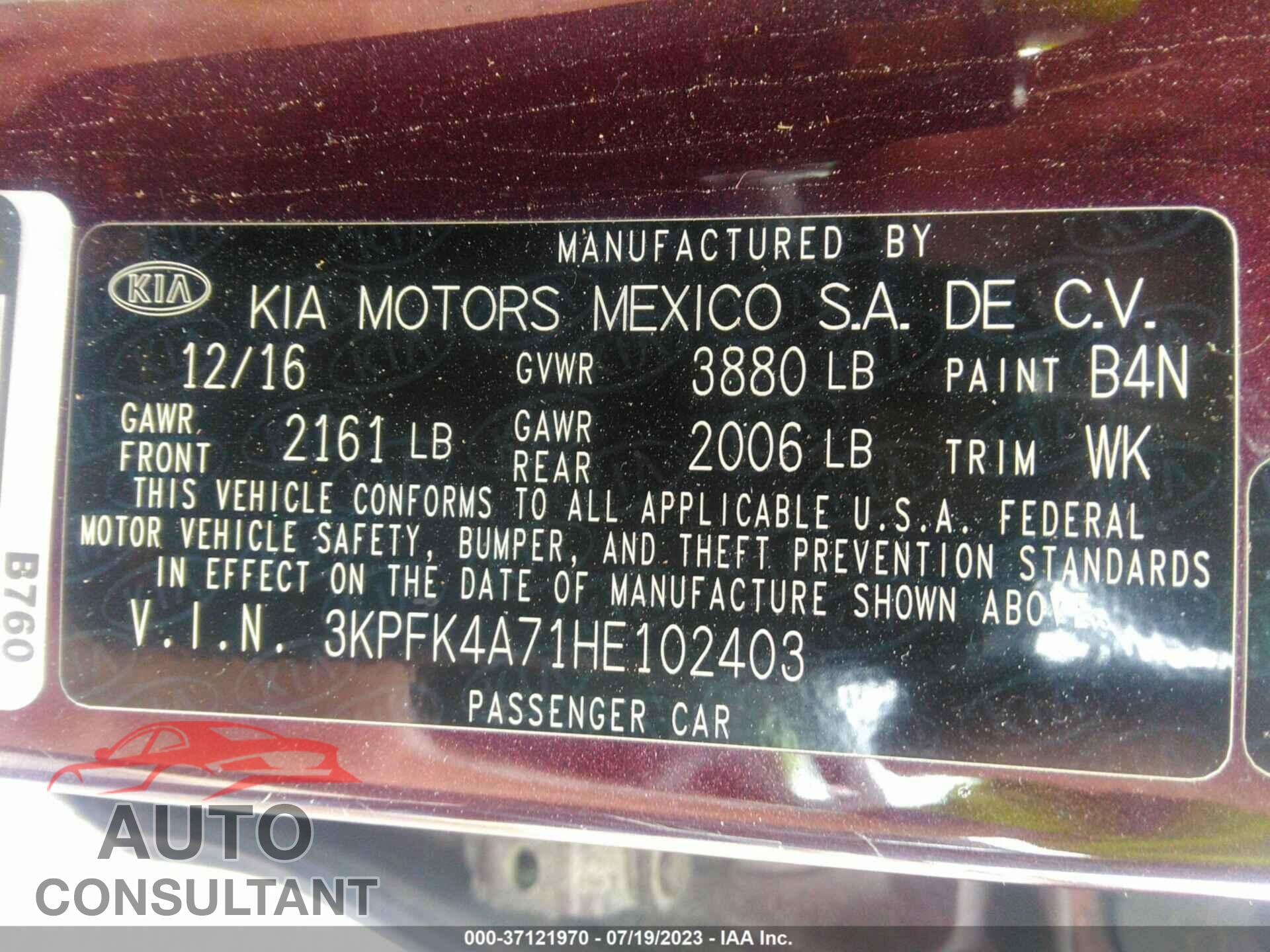 KIA FORTE 2017 - 3KPFK4A71HE102403
