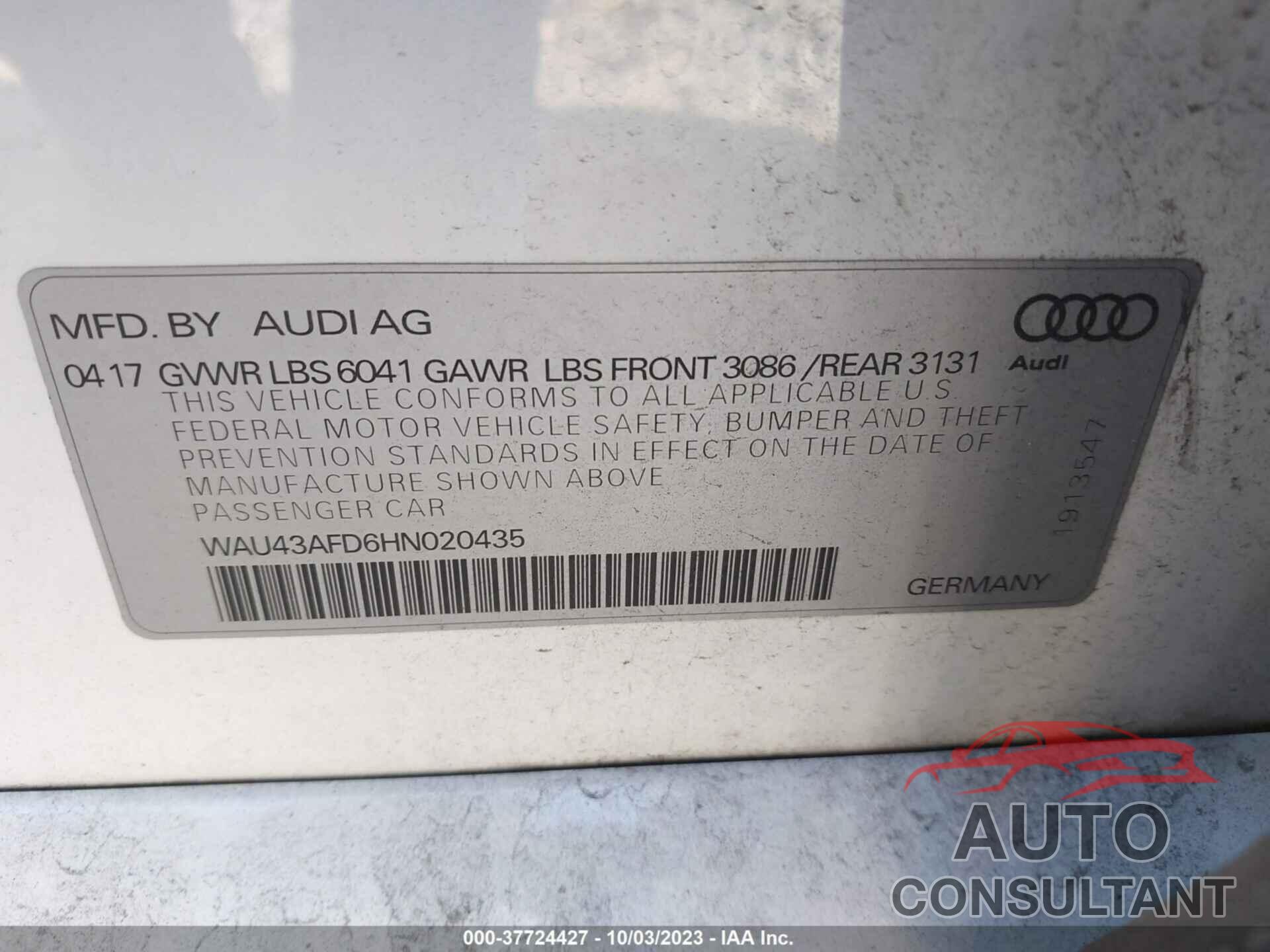 AUDI A8 L 2017 - WAU43AFD6HN020435