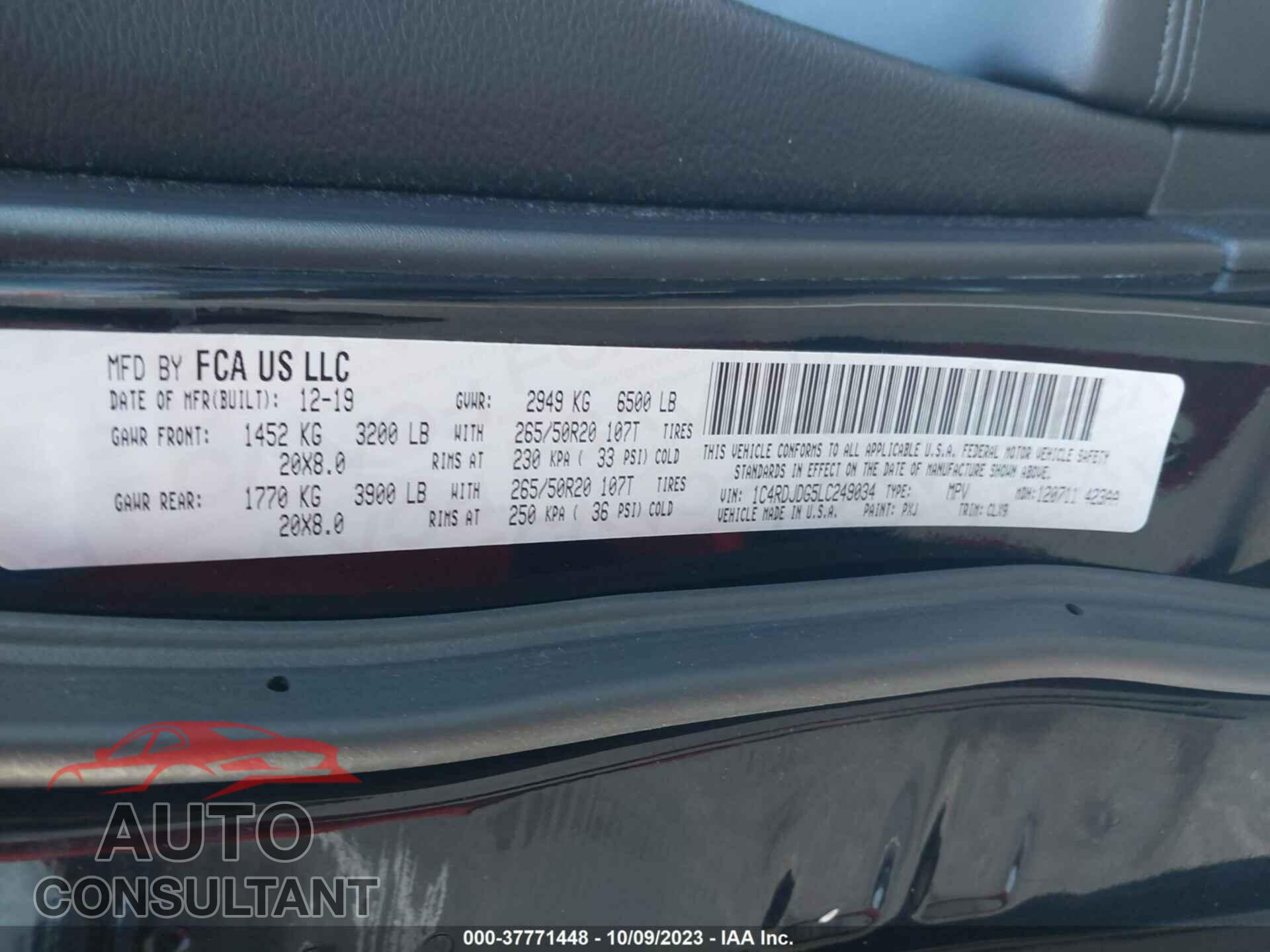 DODGE DURANGO 2020 - 1C4RDJDG5LC249034