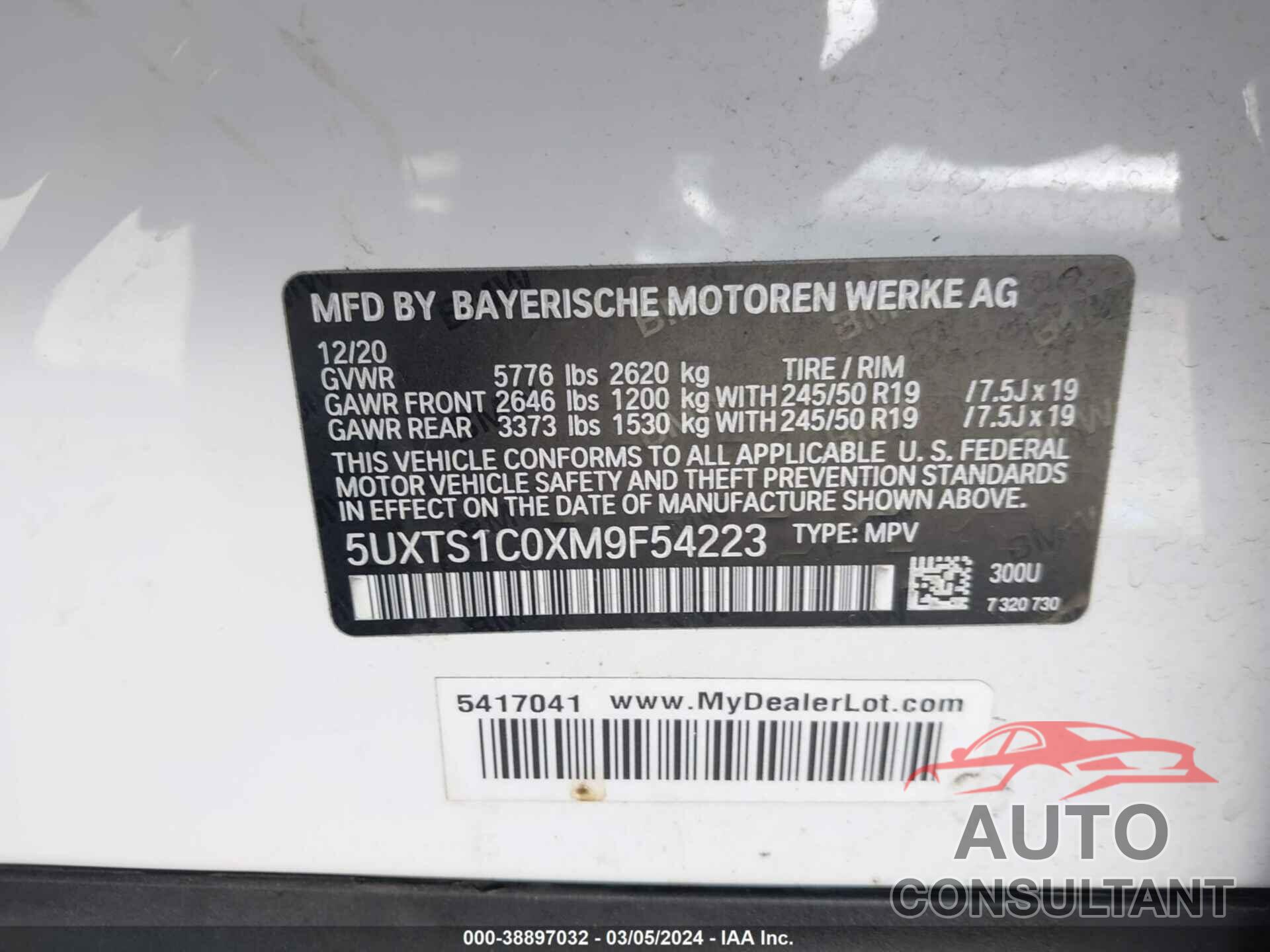 BMW X3 PHEV 2021 - 5UXTS1C0XM9F54223