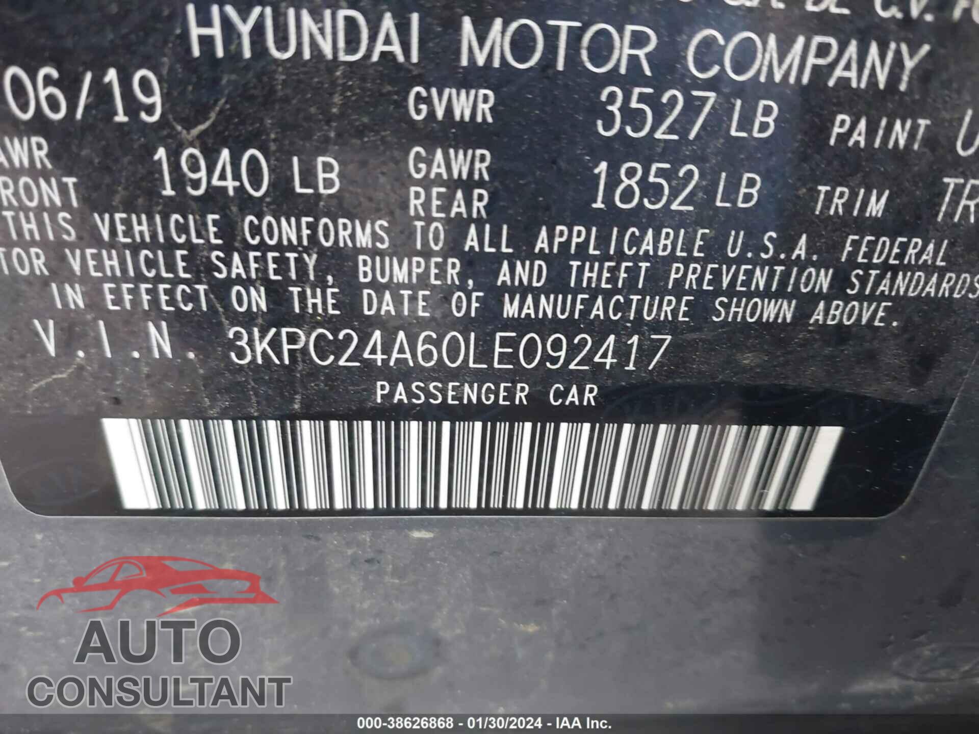 HYUNDAI ACCENT 2020 - 3KPC24A60LE092417