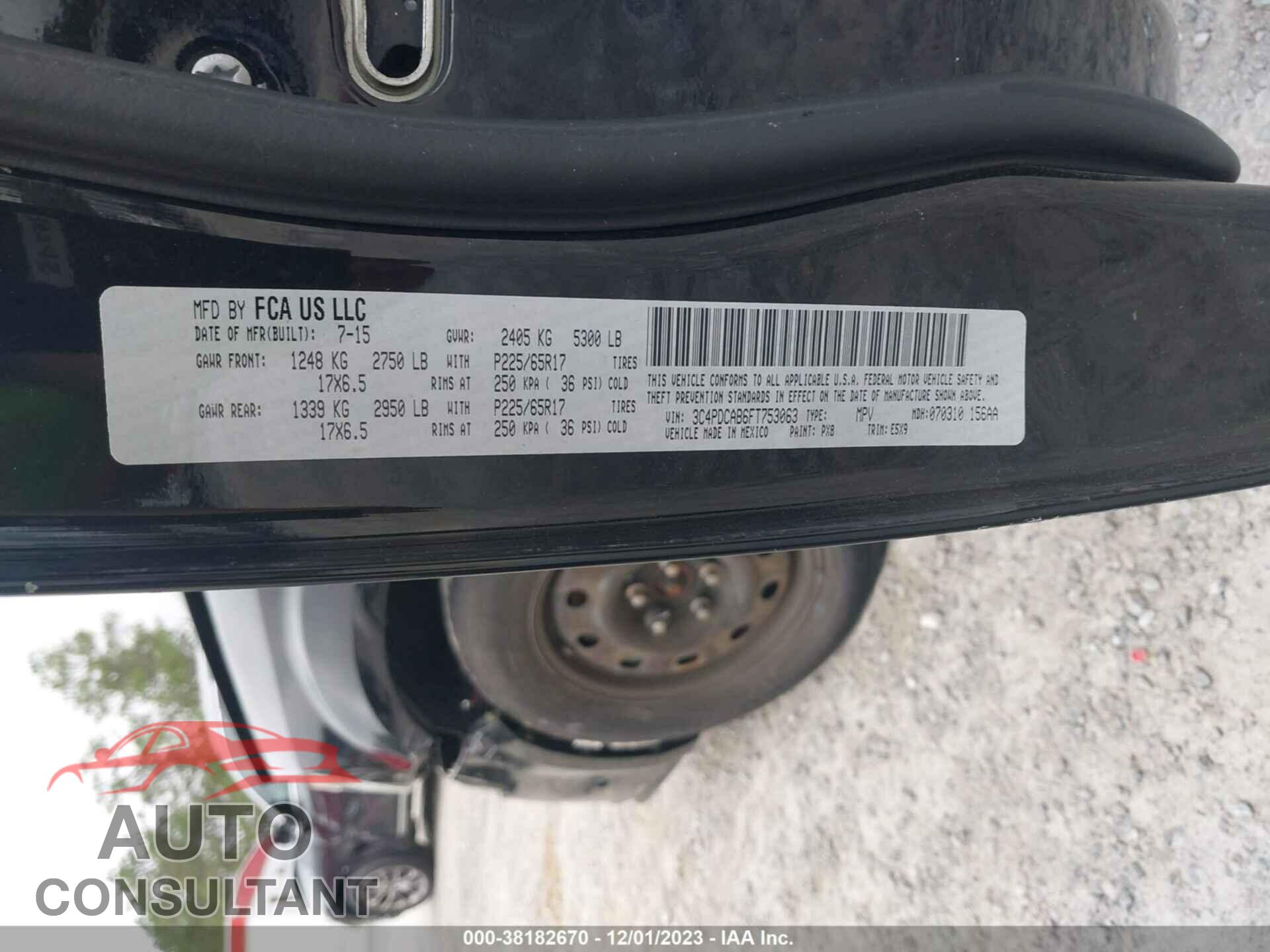 DODGE JOURNEY 2015 - 3C4PDCAB6FT753063
