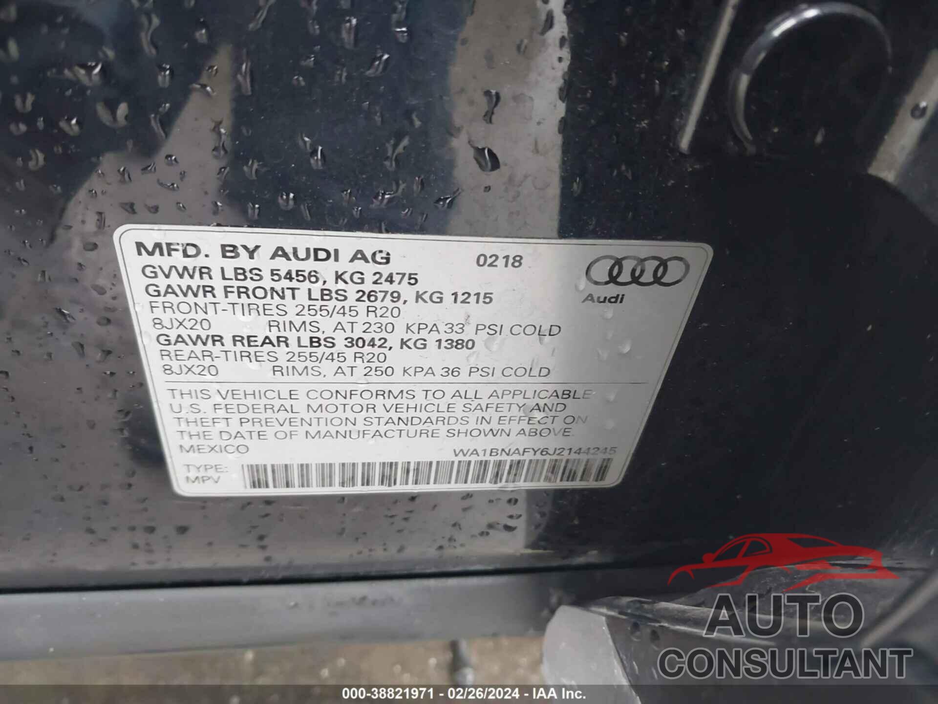 AUDI Q5 2018 - WA1BNAFY6J2144245