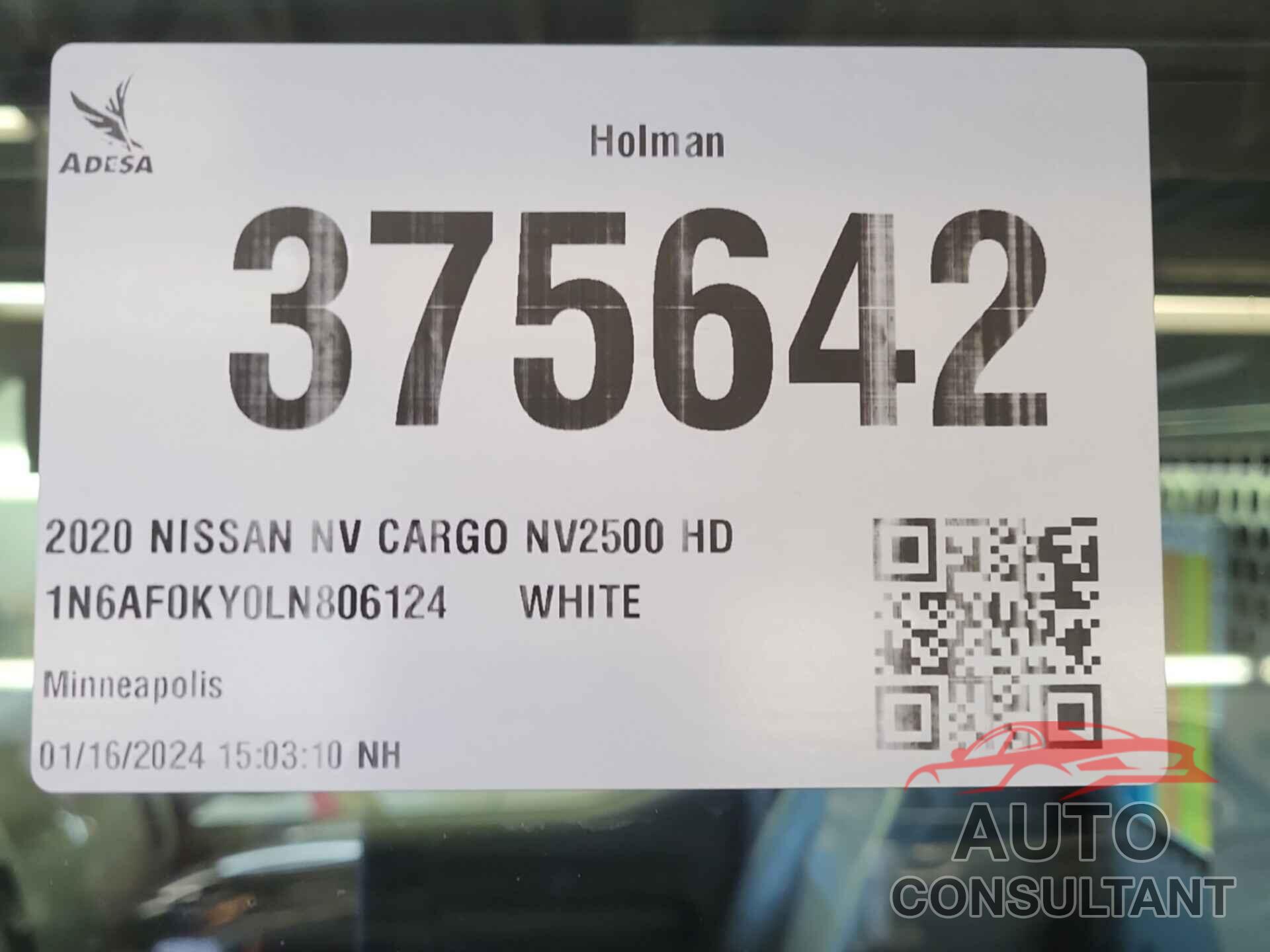 NISSAN NV CARGO NV2500 HD 2020 - 1N6AF0KY0LN806124