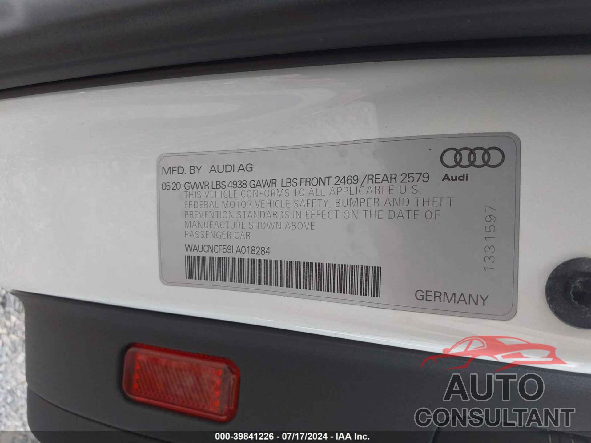 AUDI A5 SPORTBACK 2020 - WAUCNCF59LA018284