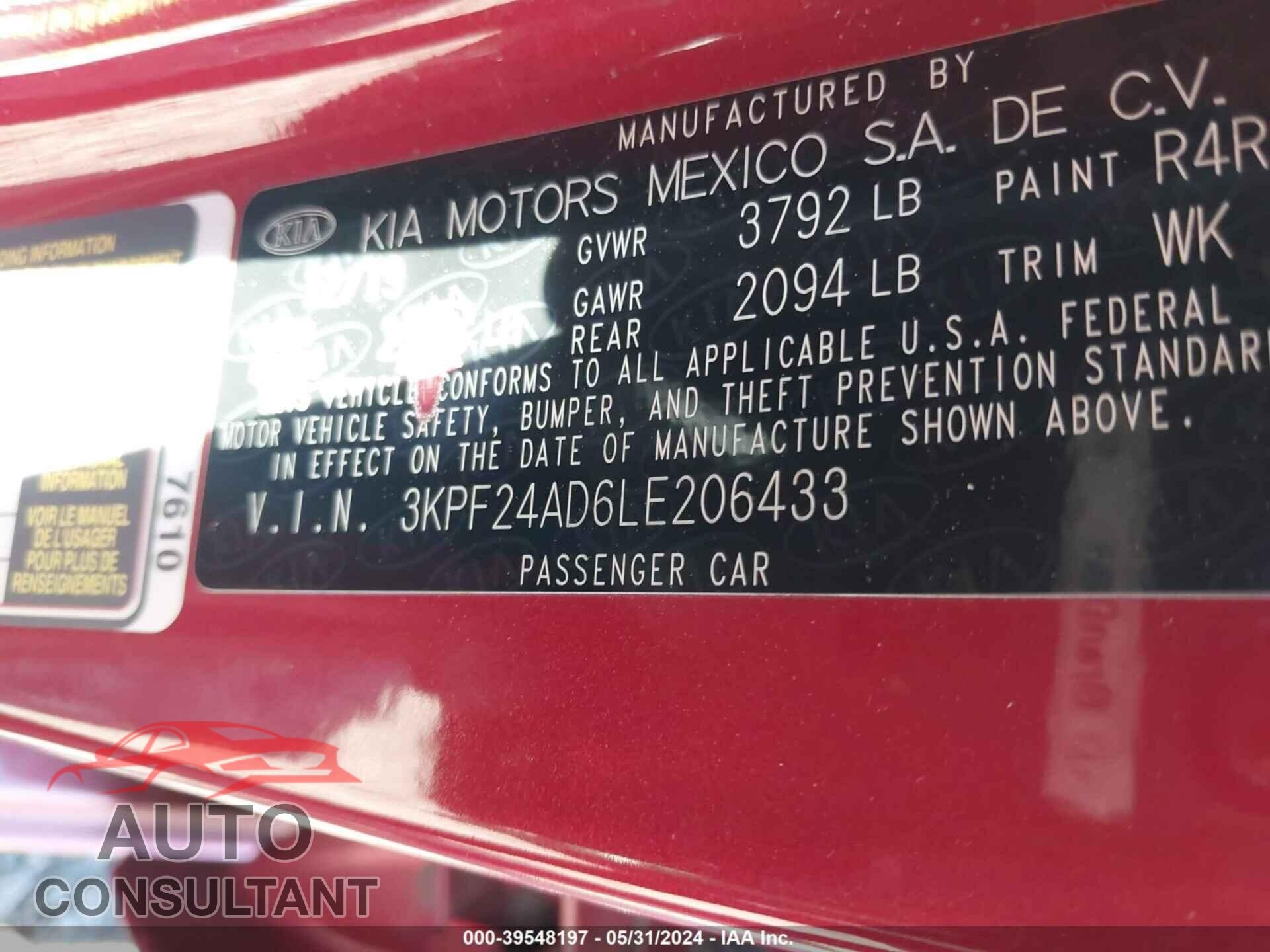 KIA FORTE 2020 - 3KPF24AD6LE206433