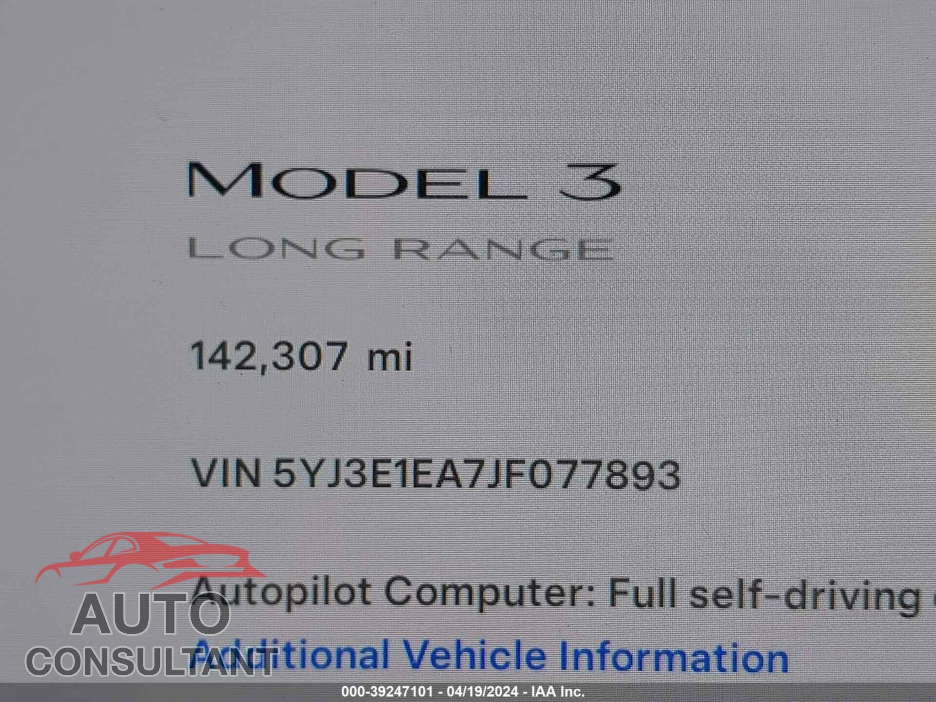 TESLA MODEL 3 2018 - 5YJ3E1EA7JF077893