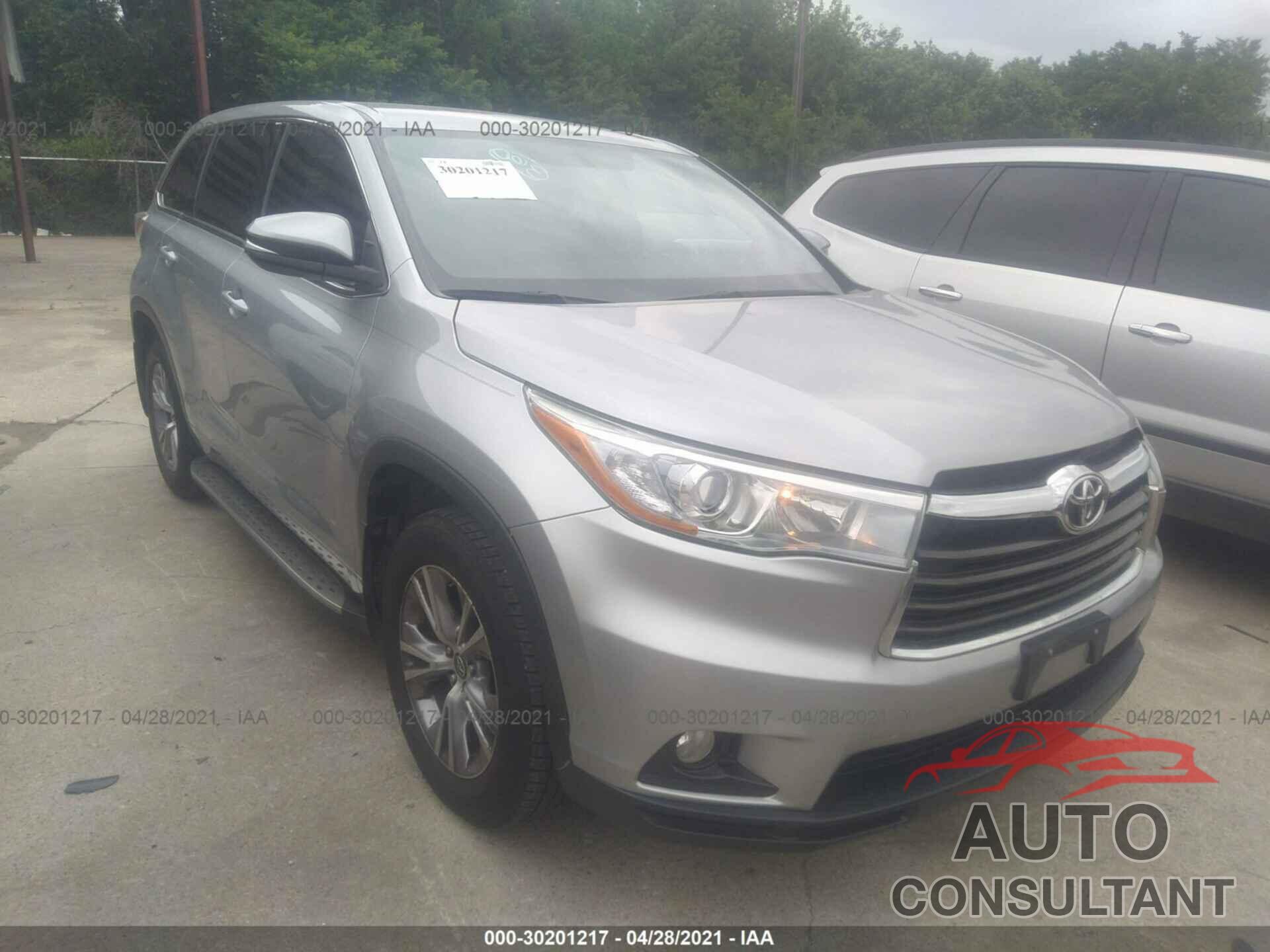 TOYOTA HIGHLANDER 2016 - 5TDZKRFH3GS168595