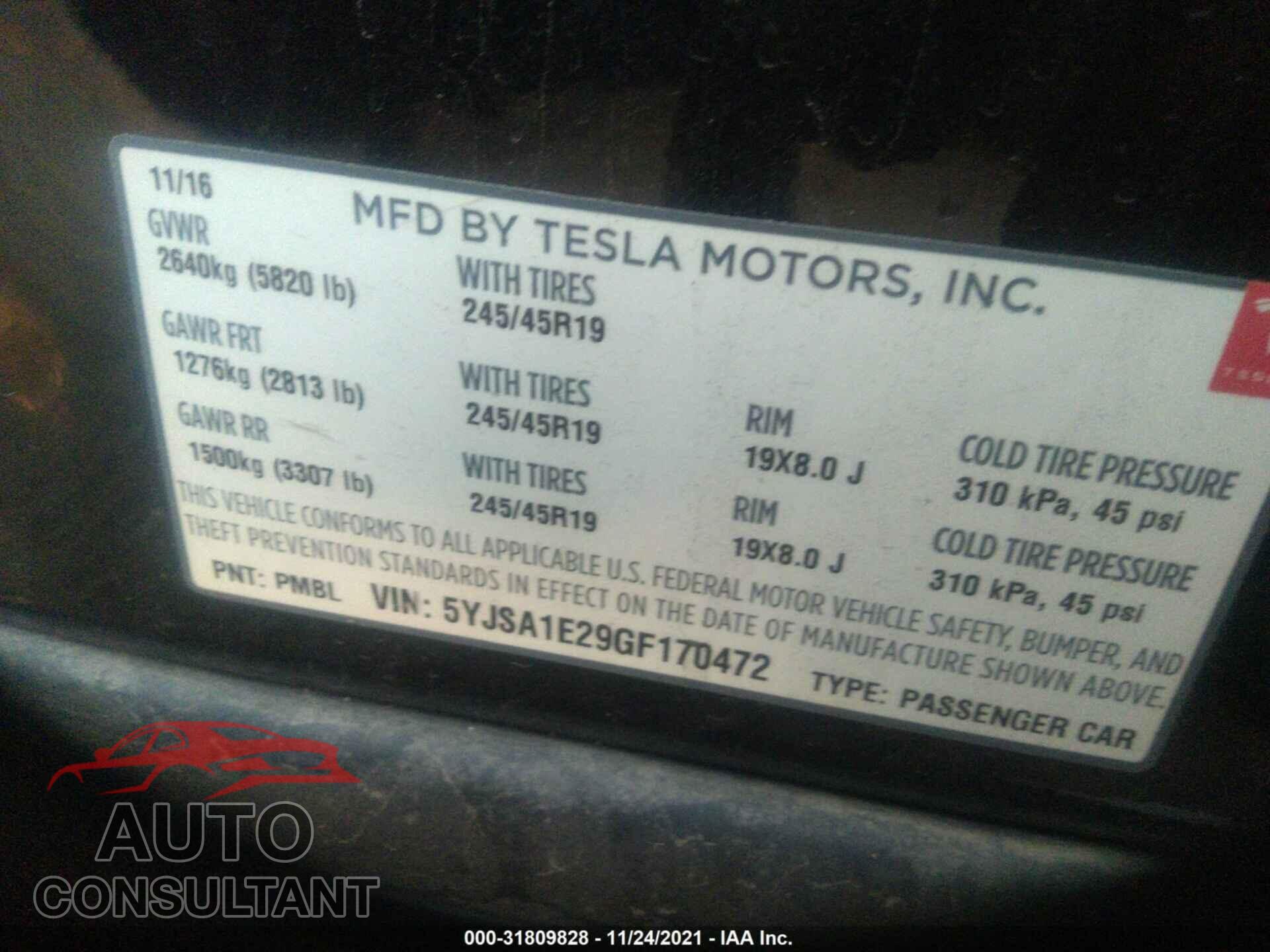 TESLA MODEL S 2016 - 5YJSA1E29GF170472