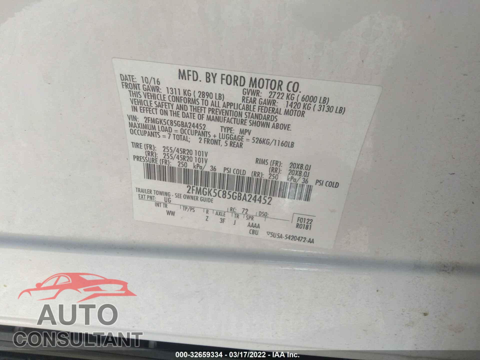 FORD FLEX 2016 - 2FMGK5C85GBA24452