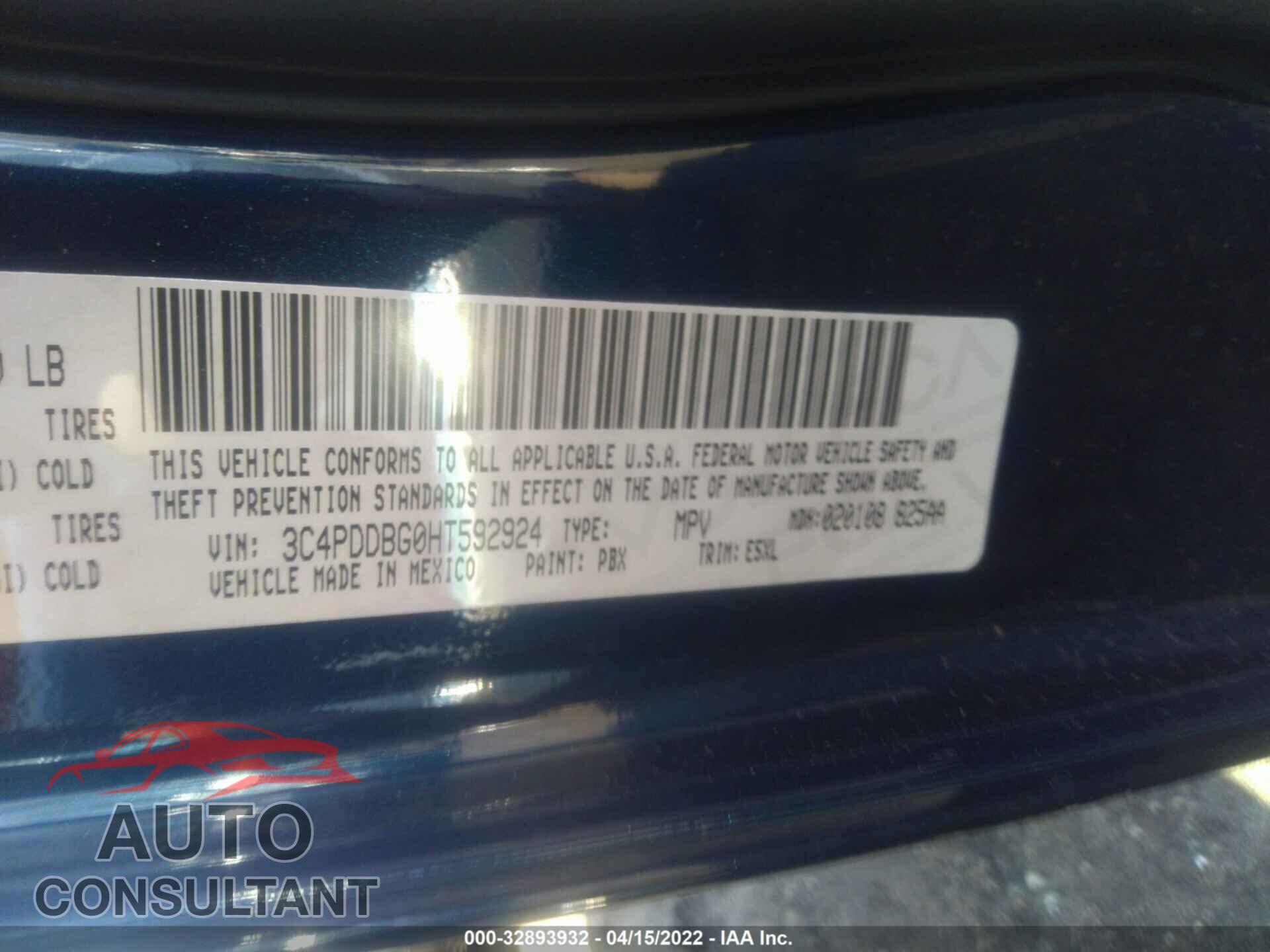 DODGE JOURNEY 2017 - 3C4PDDBG0HT592924
