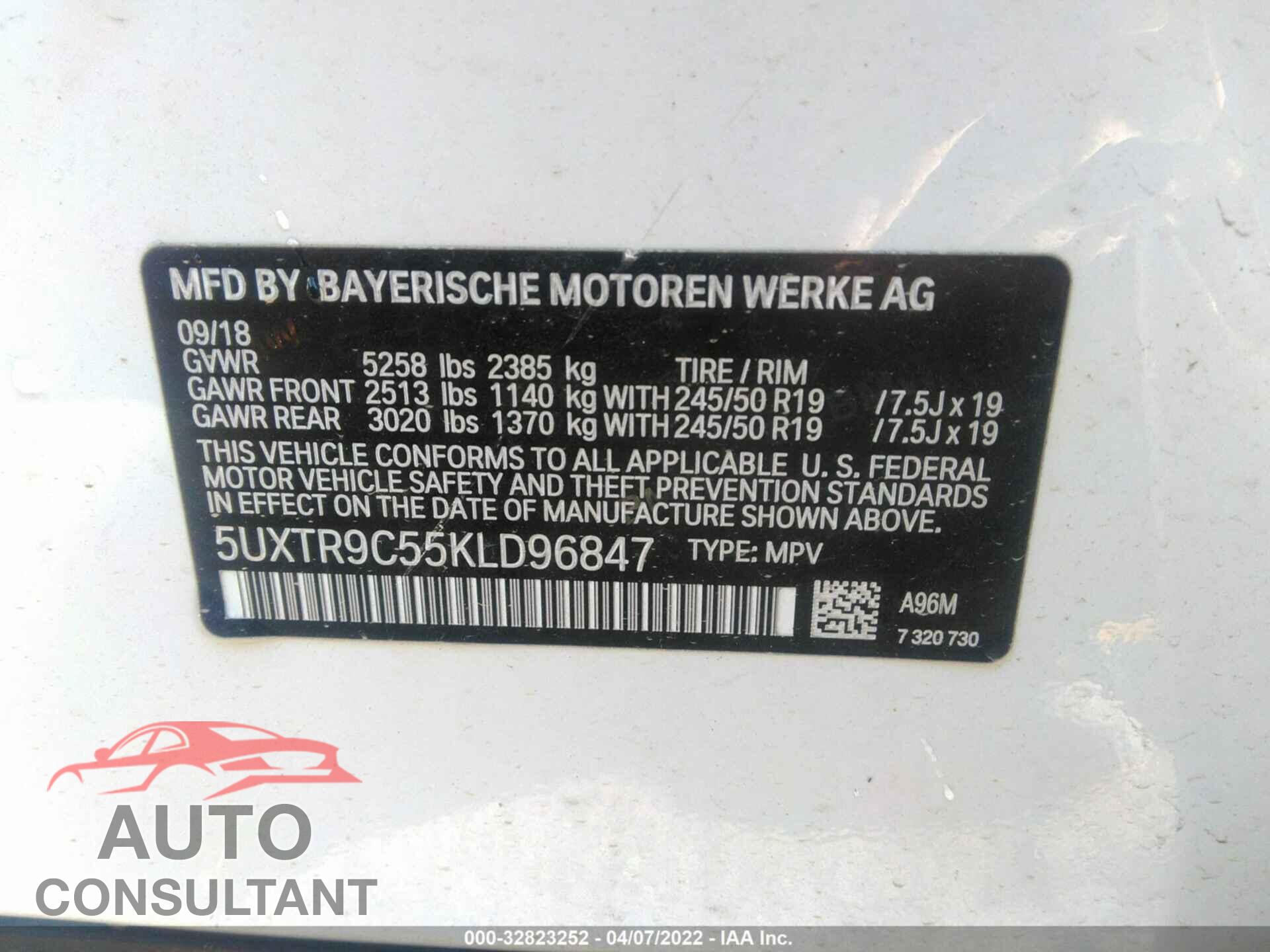 BMW X3 2019 - 5UXTR9C55KLD96847