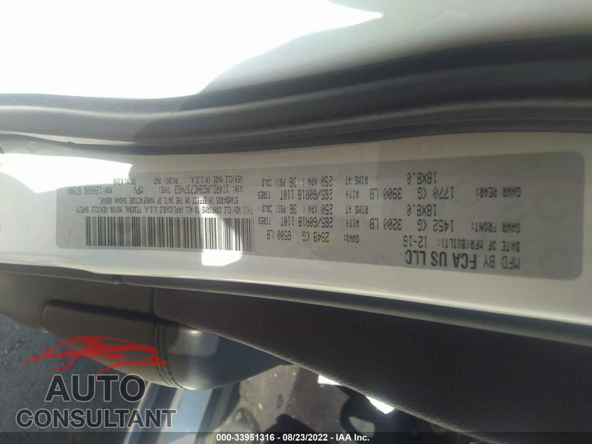 DODGE DURANGO 2017 - 1C4RDJAG9HC737463
